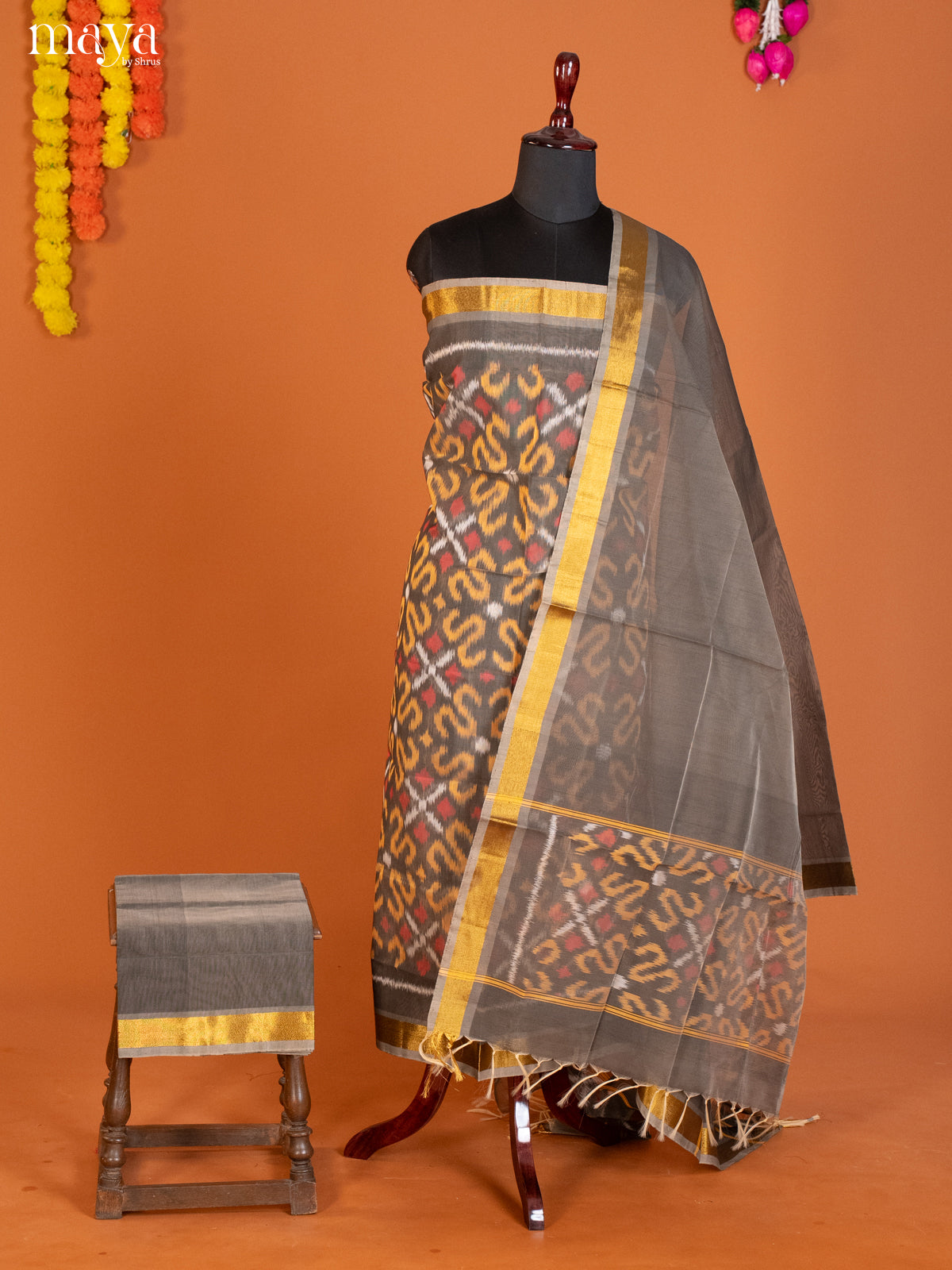 Grey -Pochampally Salwar Unstitch
