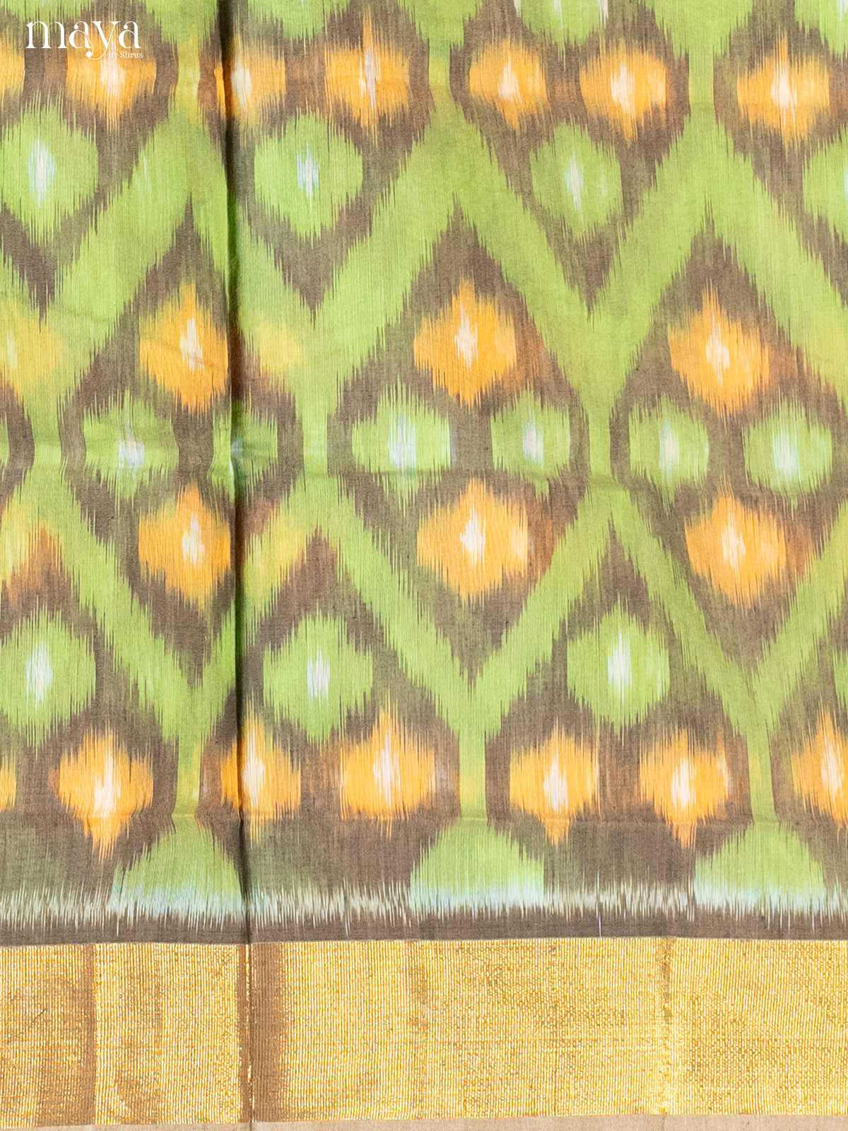 Green & Orange-Pochampally Salwar Unstitch