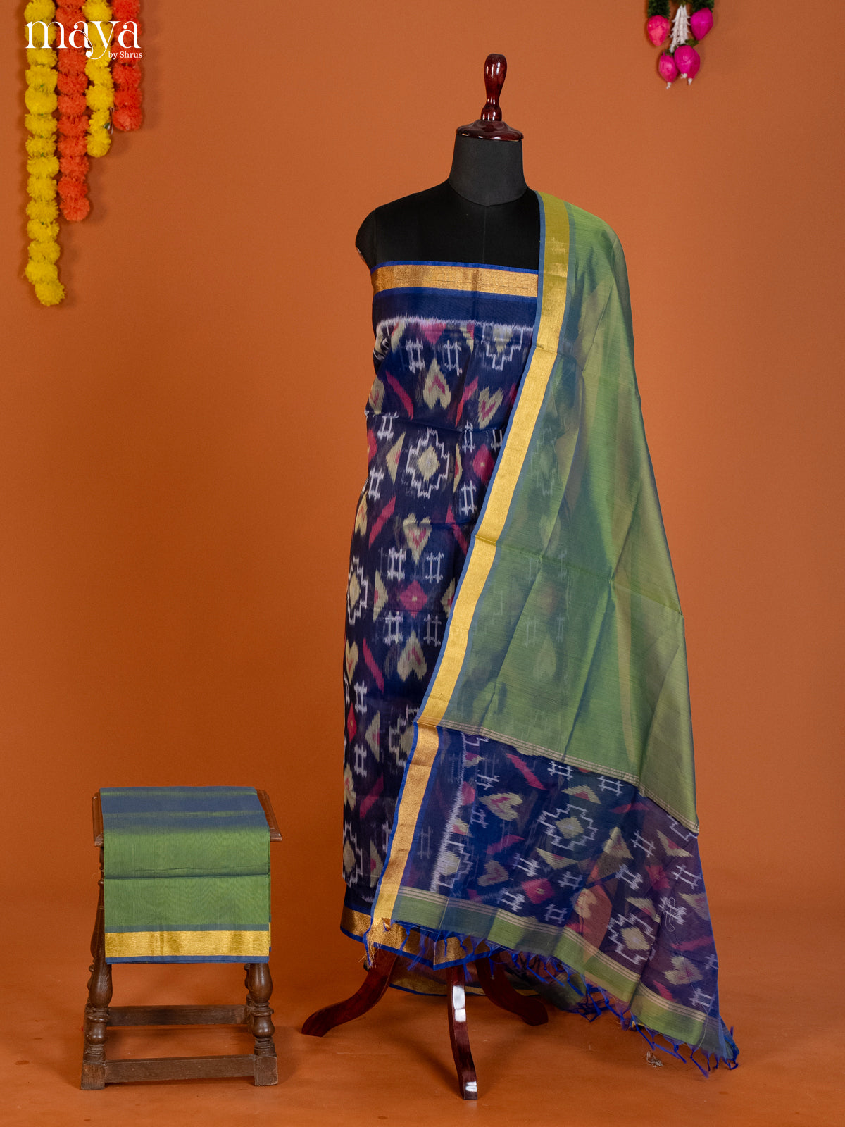Blue & Green -Pochampally Salwar Unstitch