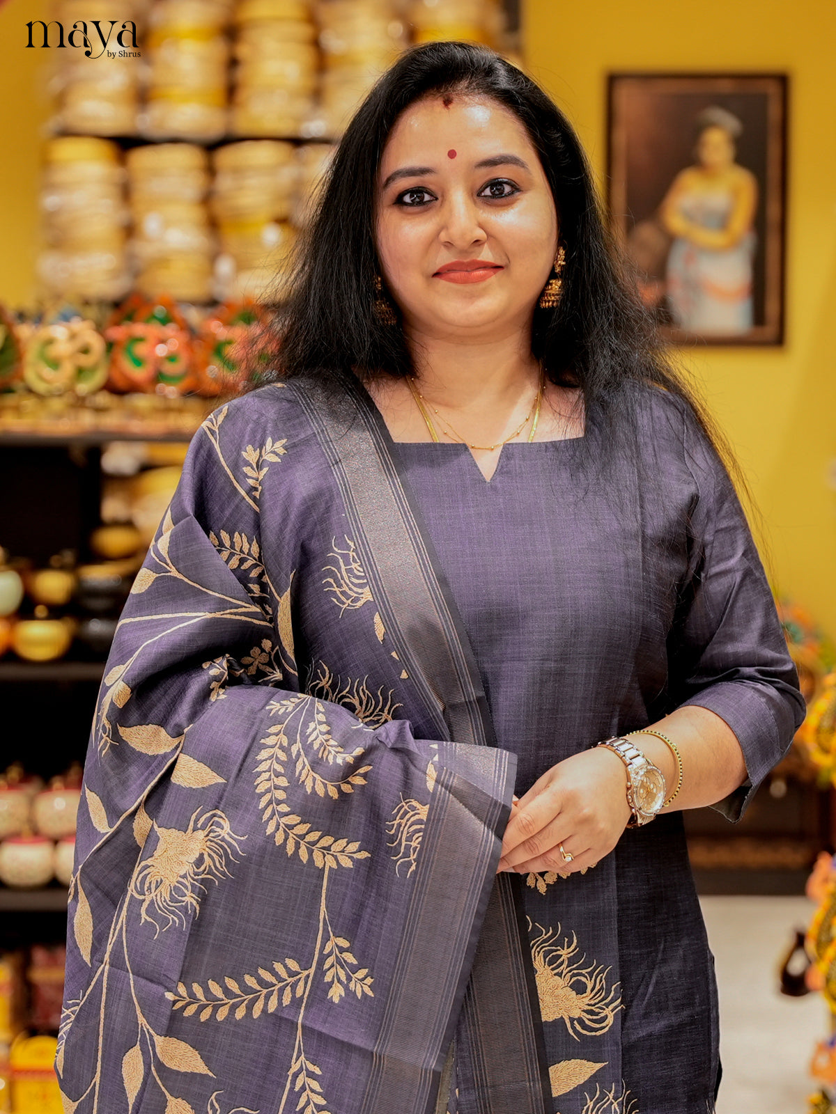 Pretty Navy Blue Salwar Suit In Semi Tussar Material With Peacock Motifs