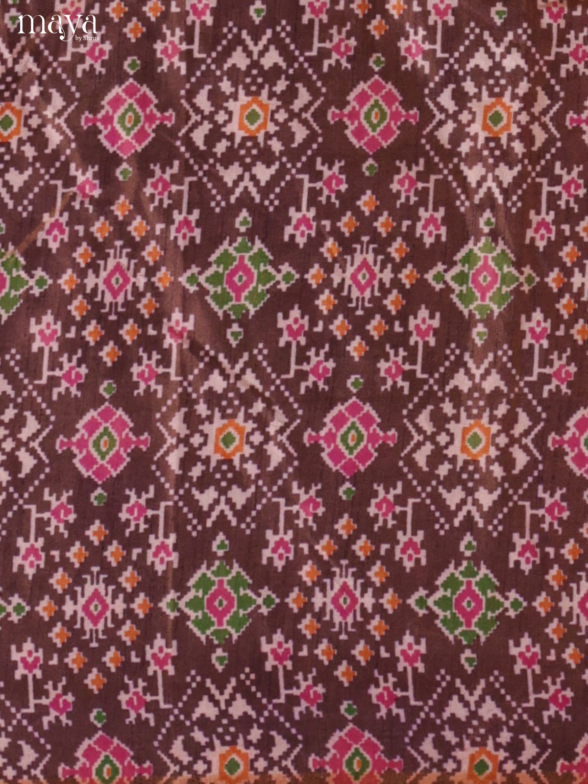 Brown & Pink Semi patola salwar unstitch with patola floral print - MEA09013
