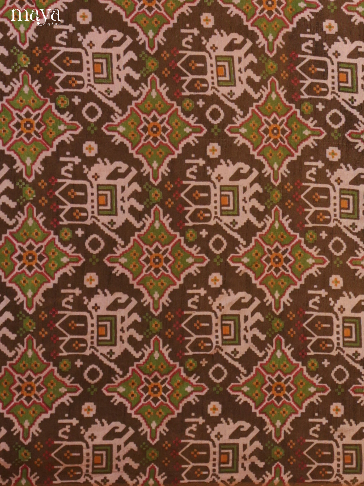 Brown & Brick Semi patola salwar unstitch with elephant buttas- MEA09035