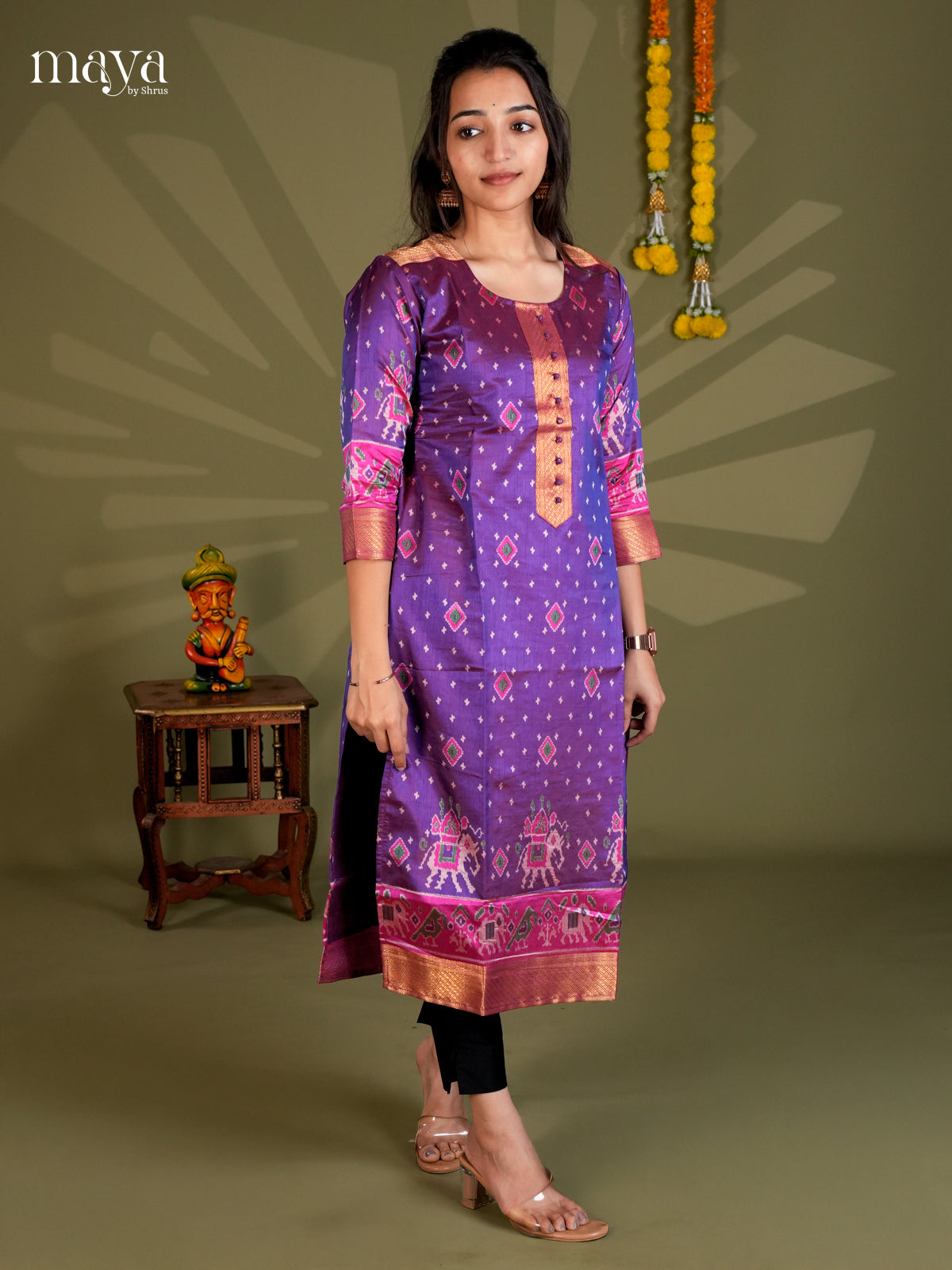 Purple & Pink - Semi Patola Readymade Kurti - MEB20004