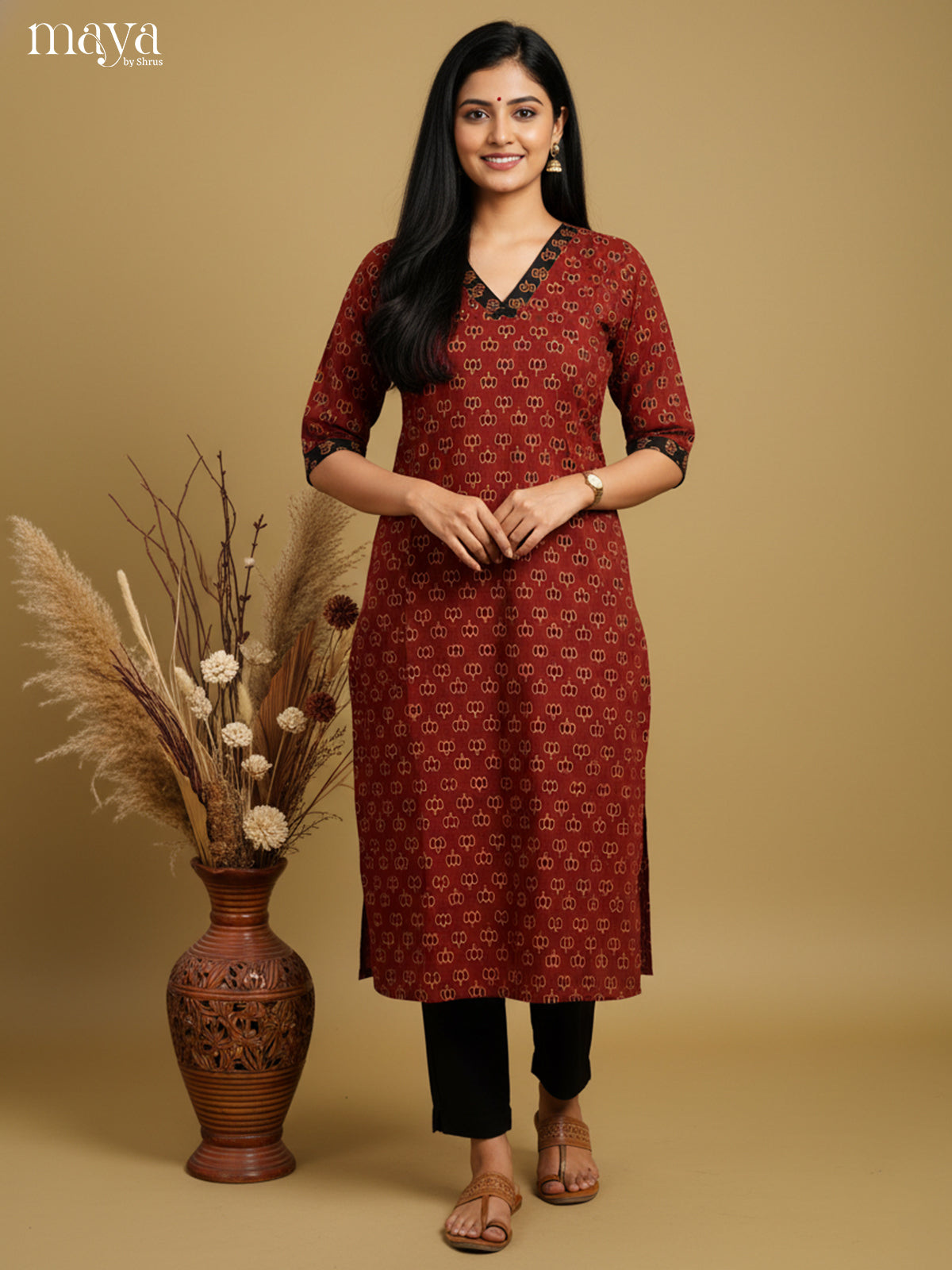 Stylish red Ajrakh printed Readymade Kurti - MEB27028