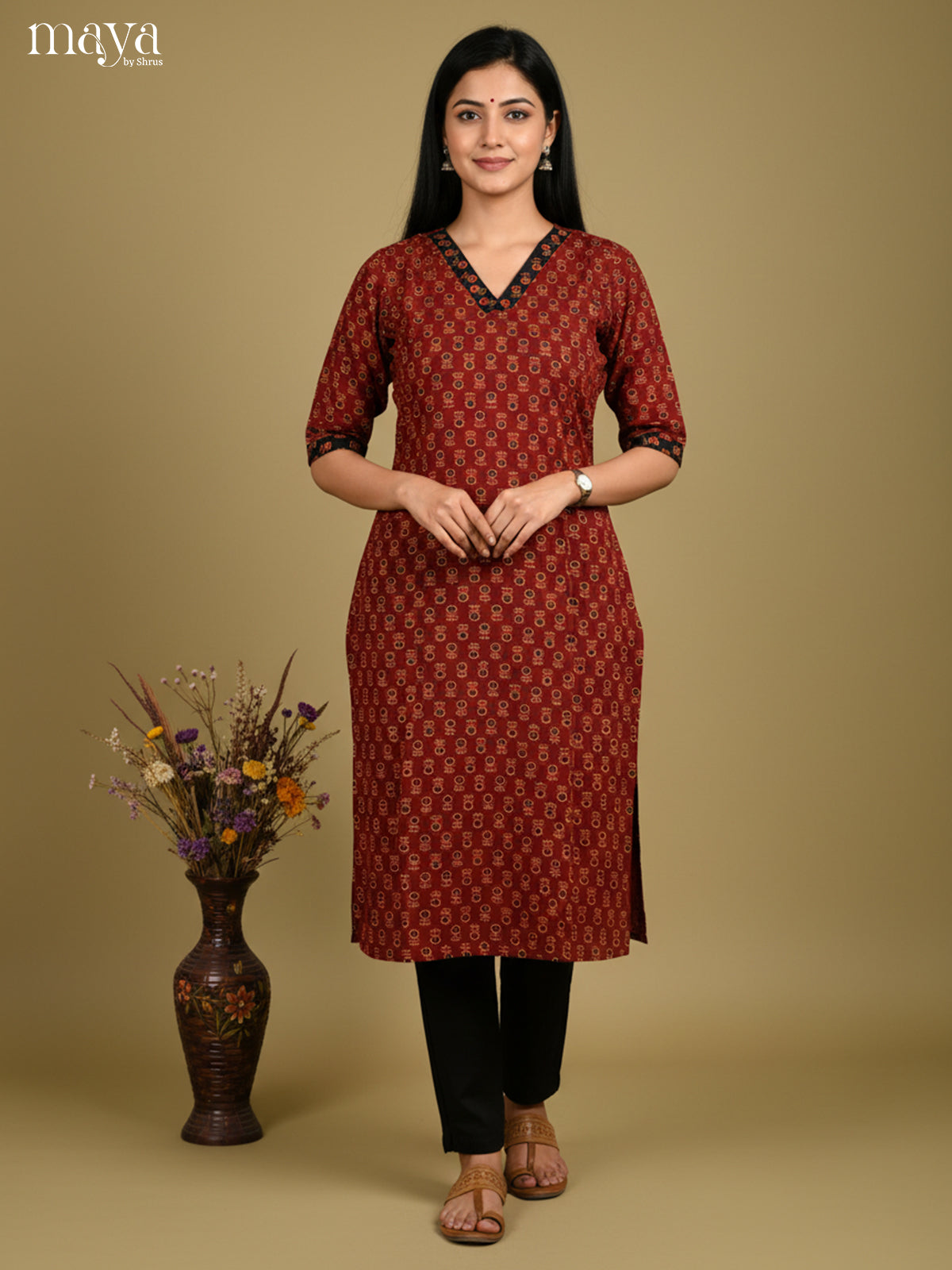 Classy Red Ajrakh printed Readymade Kurti - MEB27032