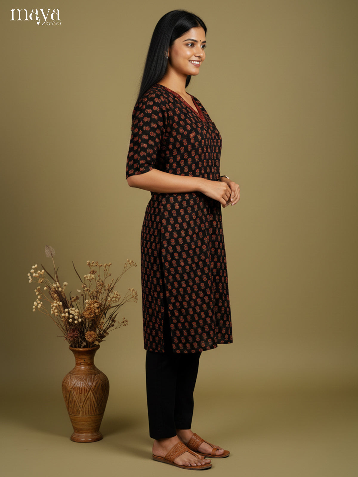 Pretty Black ajrakh prnited Readymade Kurti- MEB27033