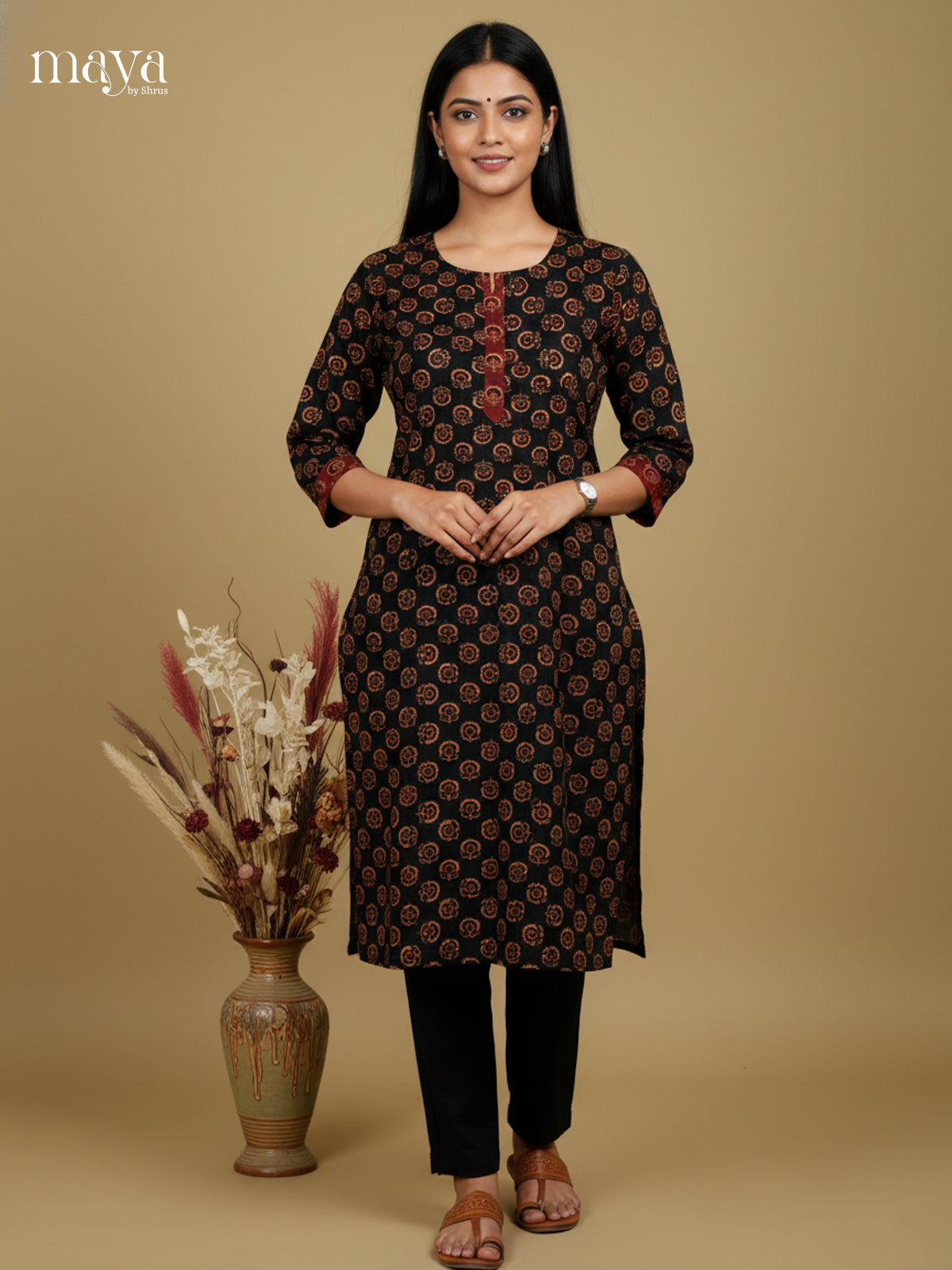 Comfy Black Ajrakh printed Readymade Kurti - MEC11012