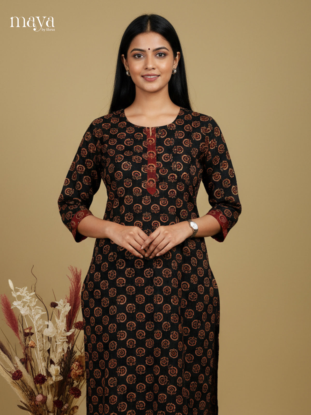 Comfy Black Ajrakh printed Readymade Kurti - MEC11012