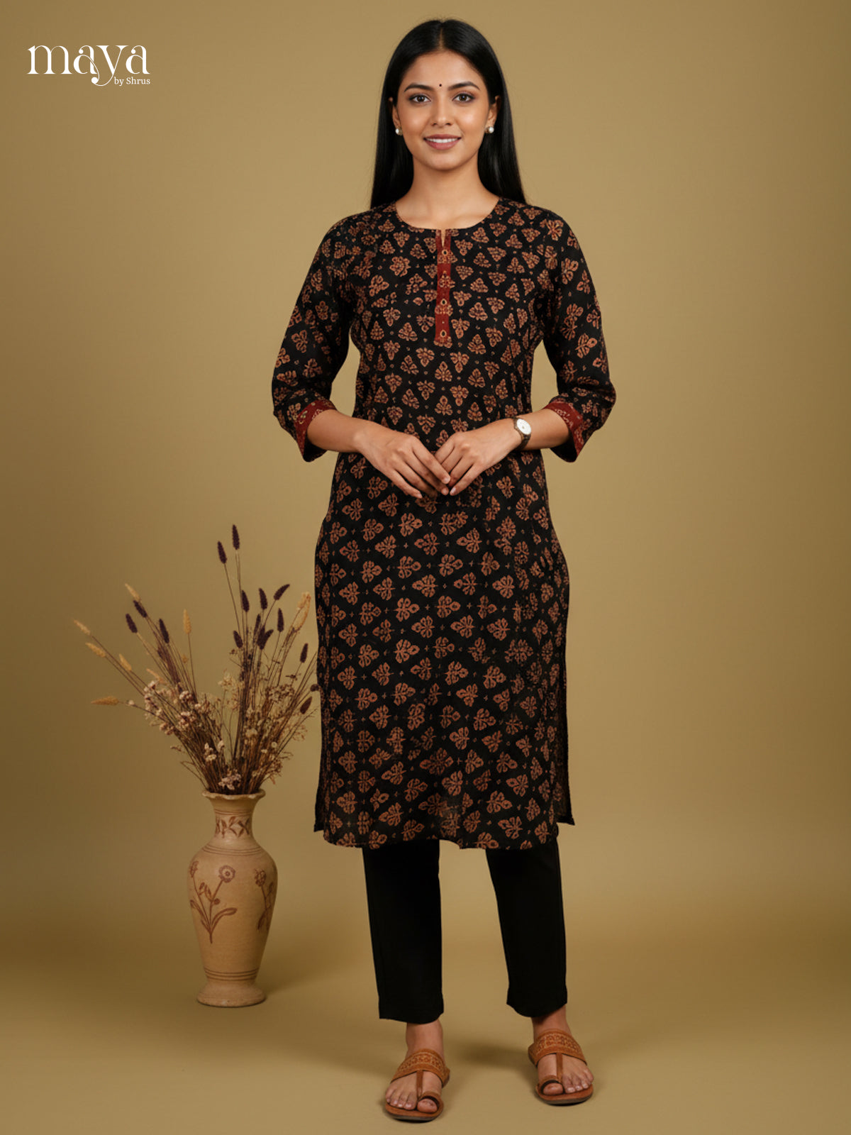 Timeless Black Ajrakh printed Readymade Kurti - MEC11016