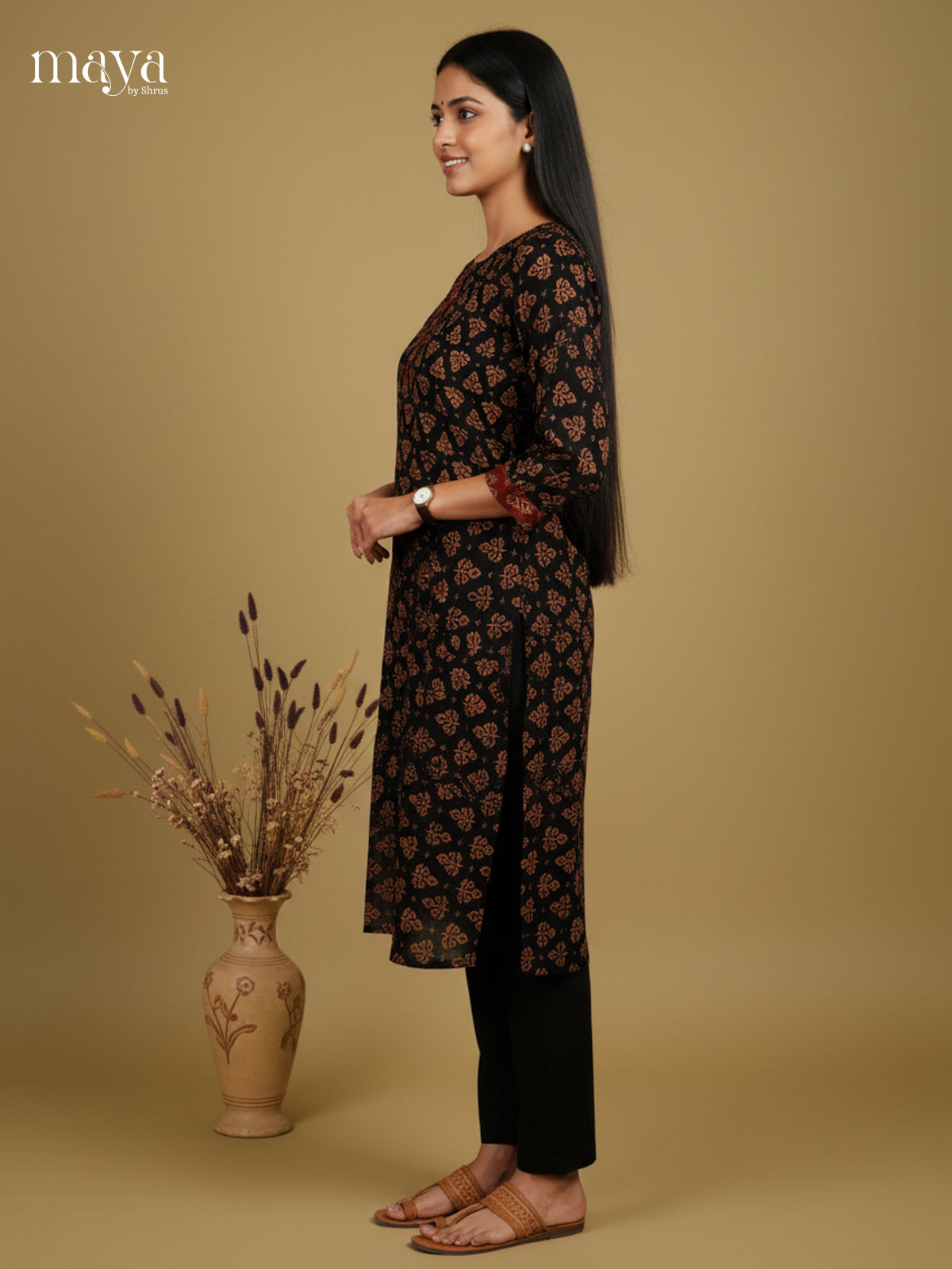 Timeless Black Ajrakh printed Readymade Kurti - MEC11016