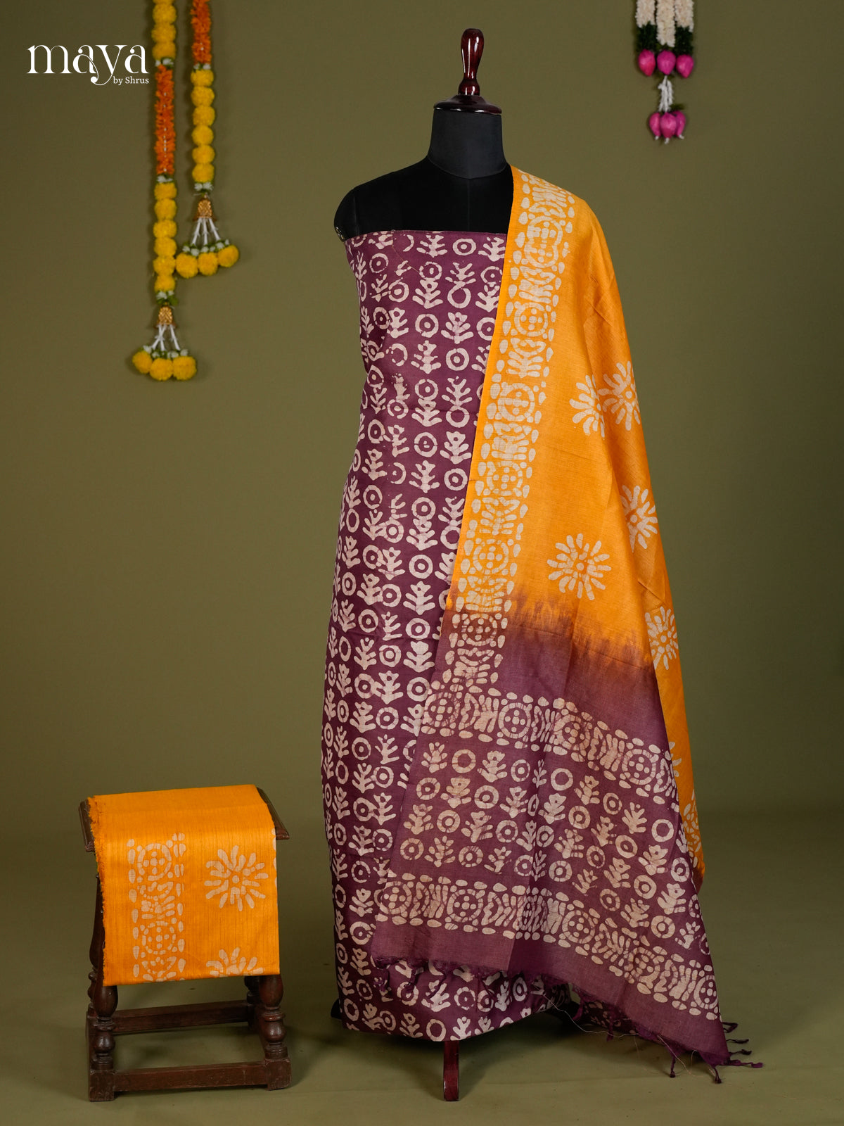 dark Purple & Mustard - Bhatik salwar - MEC13029