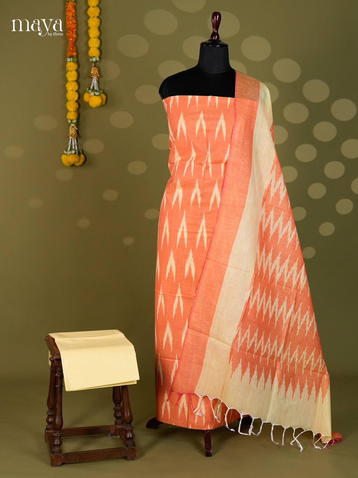 Orange & cream - Ikkat Salwar - MEC18010