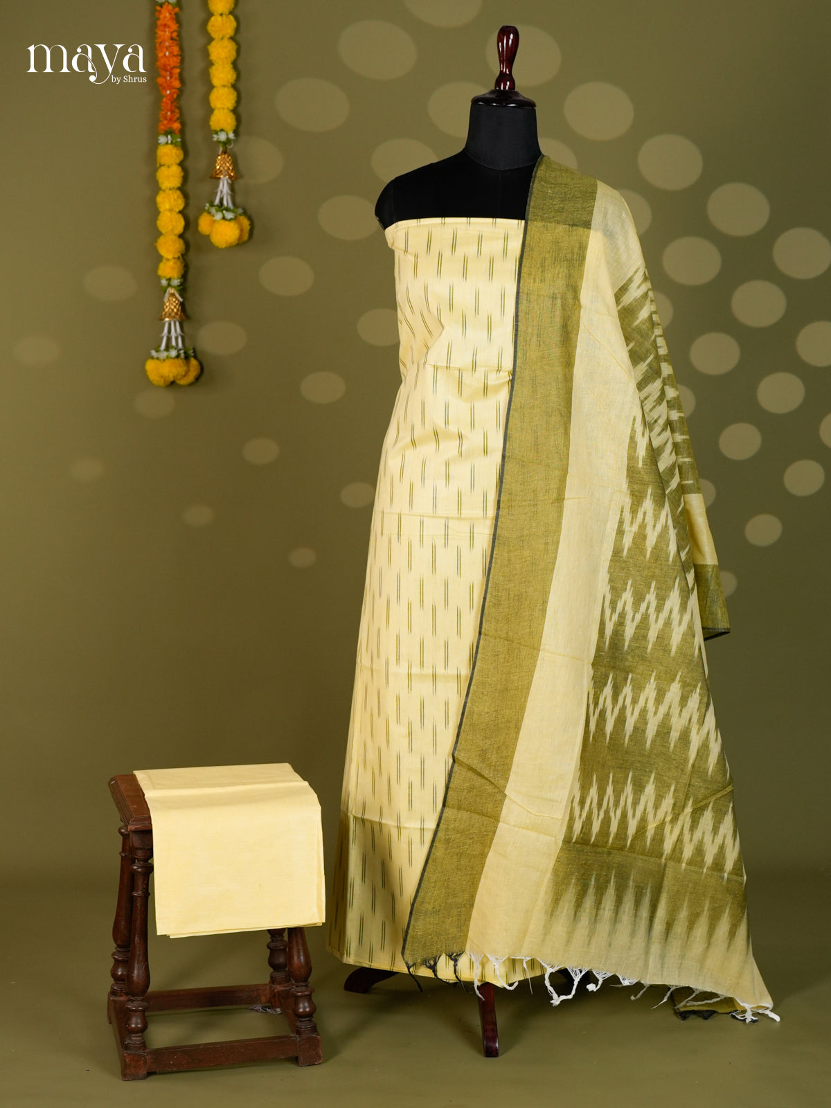 Cream & Green - Ikkat Salwar - MEC18011