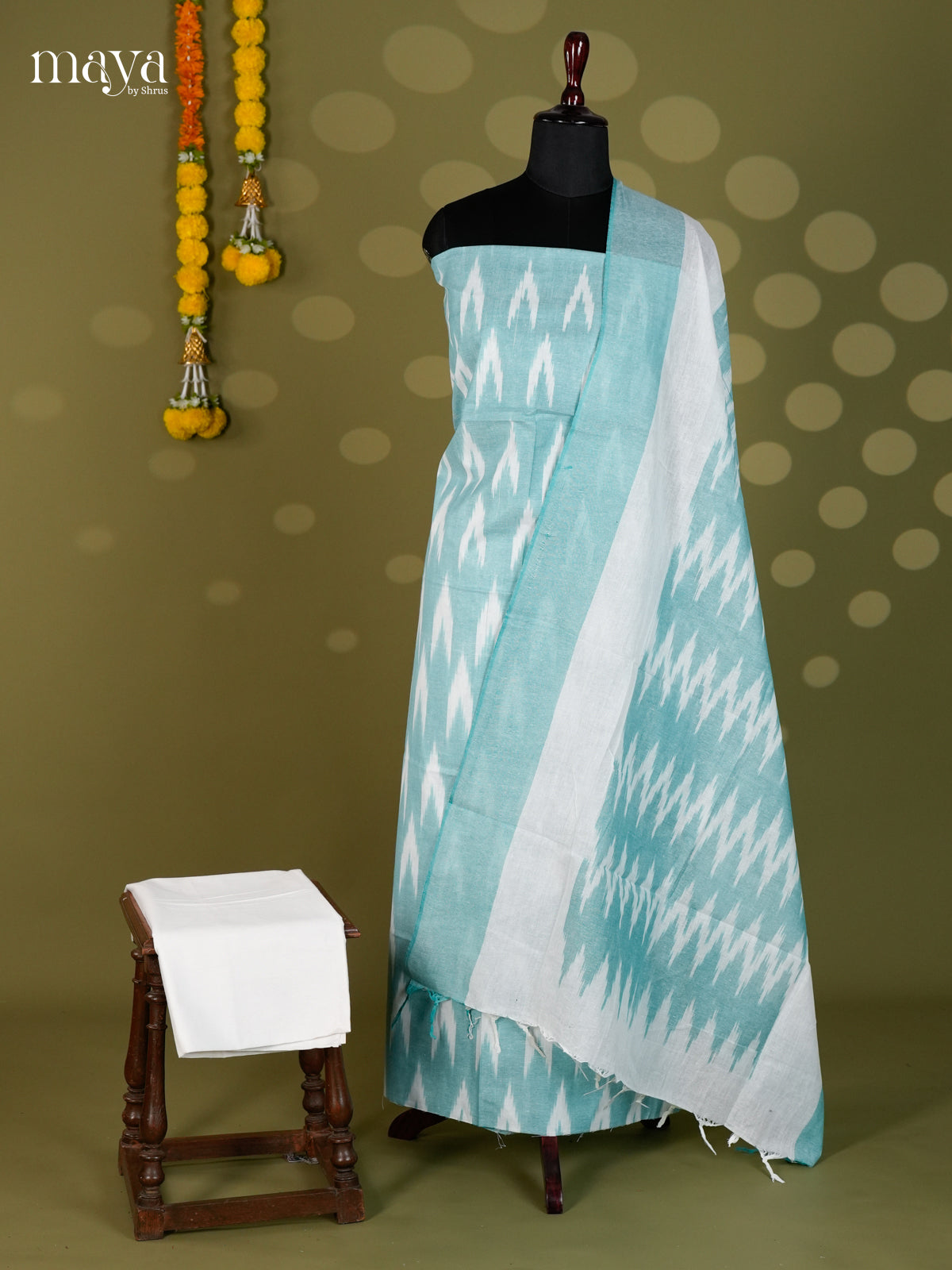 Sky Blue & White - Ikkat Salwar - MEC18022