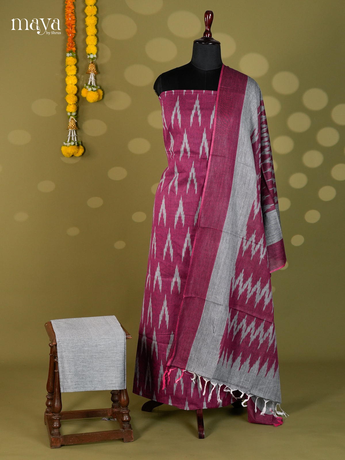 Wine & Grey - Ikkat Salwar - MEC18028