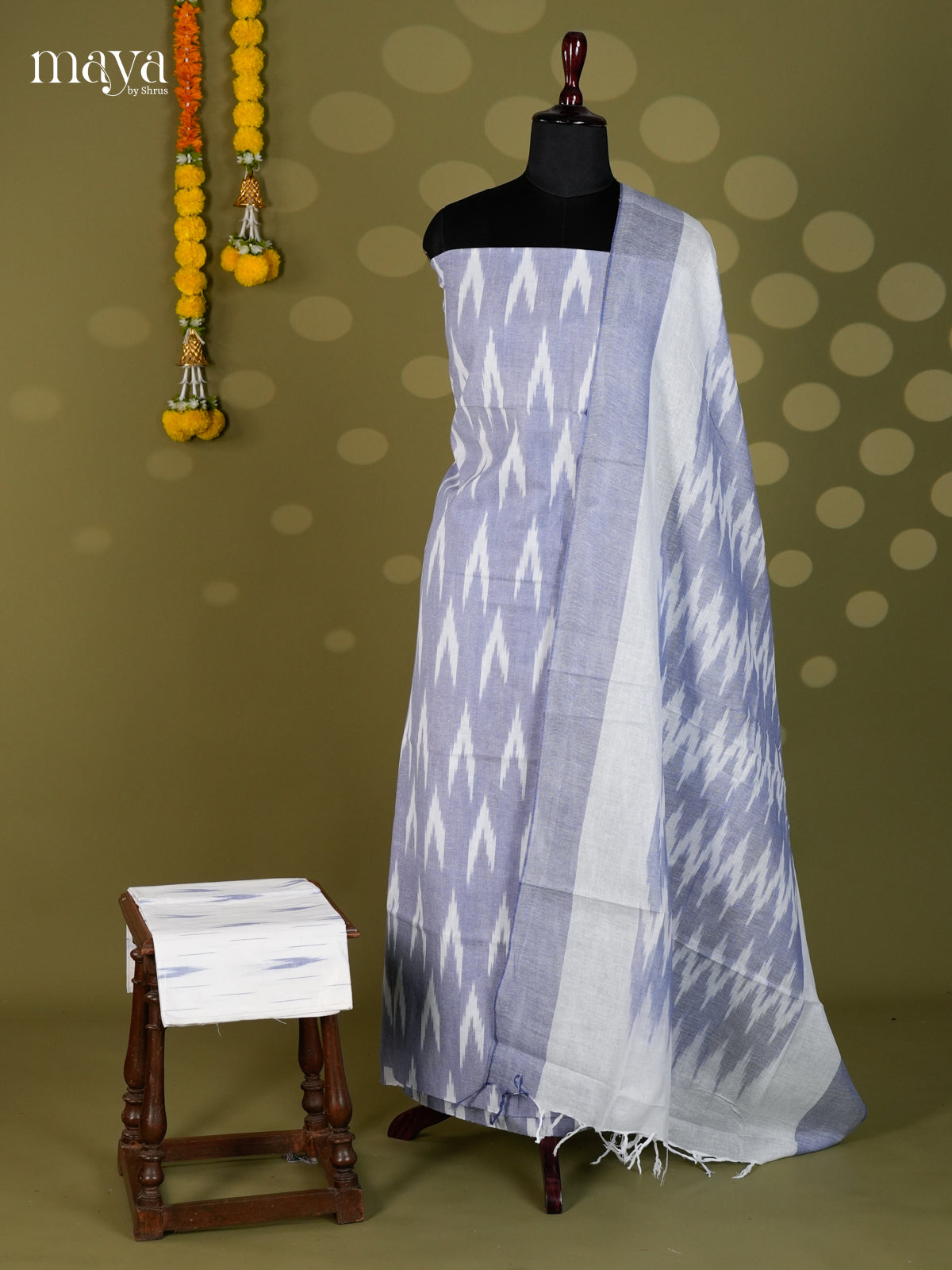 Greyish Blue & White - Ikkat Salwar - MEC18042