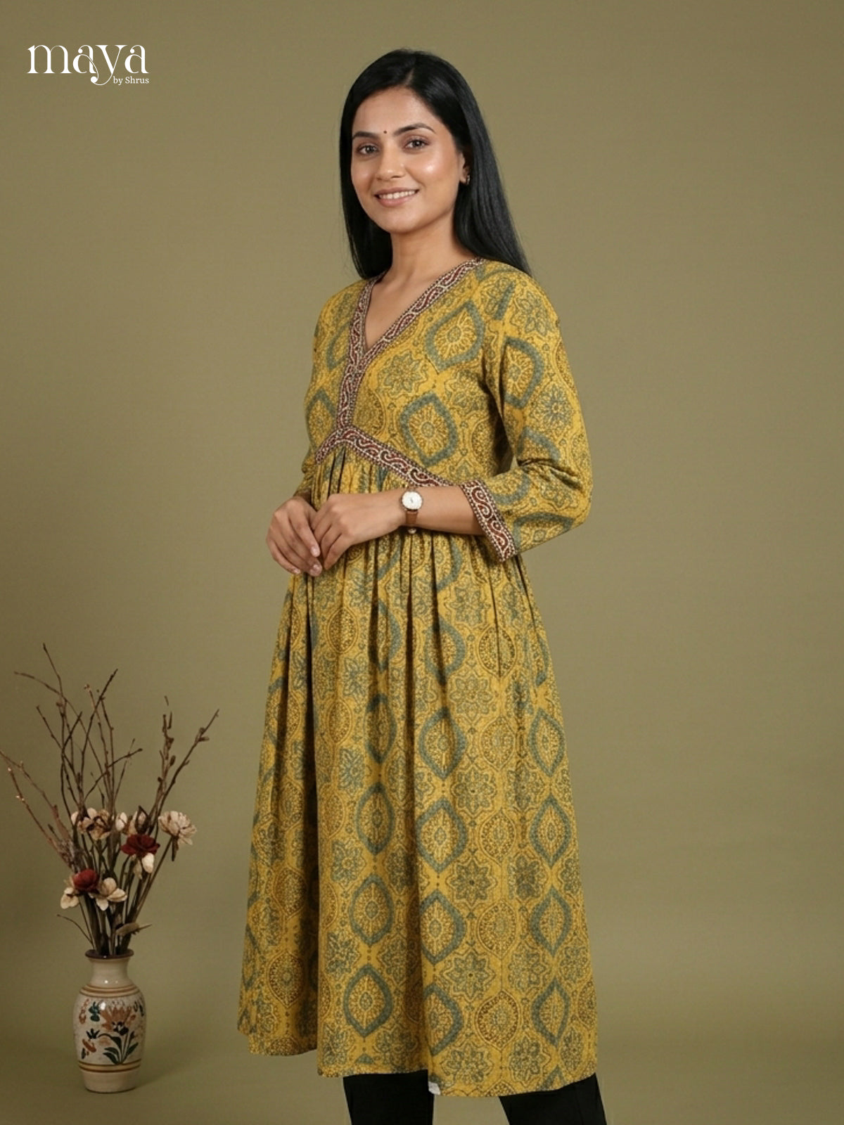 Aliya Cut Ajrakh Readymade Kurti - MEE07026