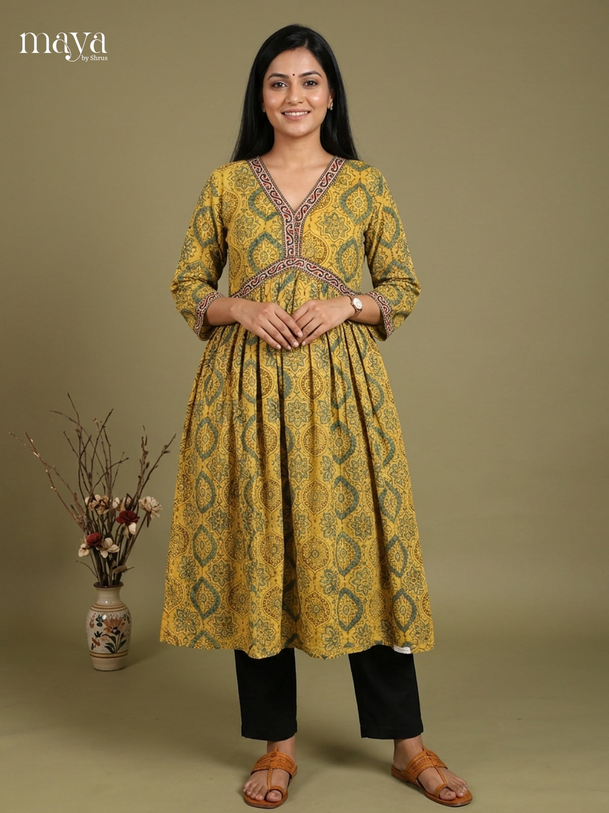Aliya Cut Ajrakh Readymade Kurti - MEE07026