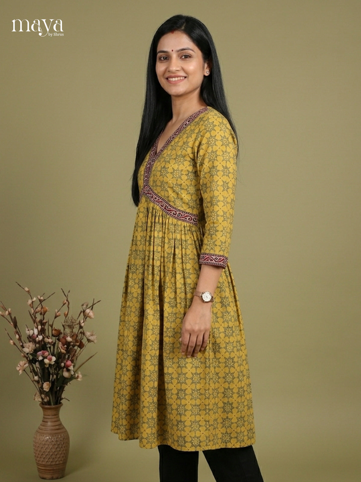 Aliya Cut Ajrakh Readymade Kurti - MEE07030