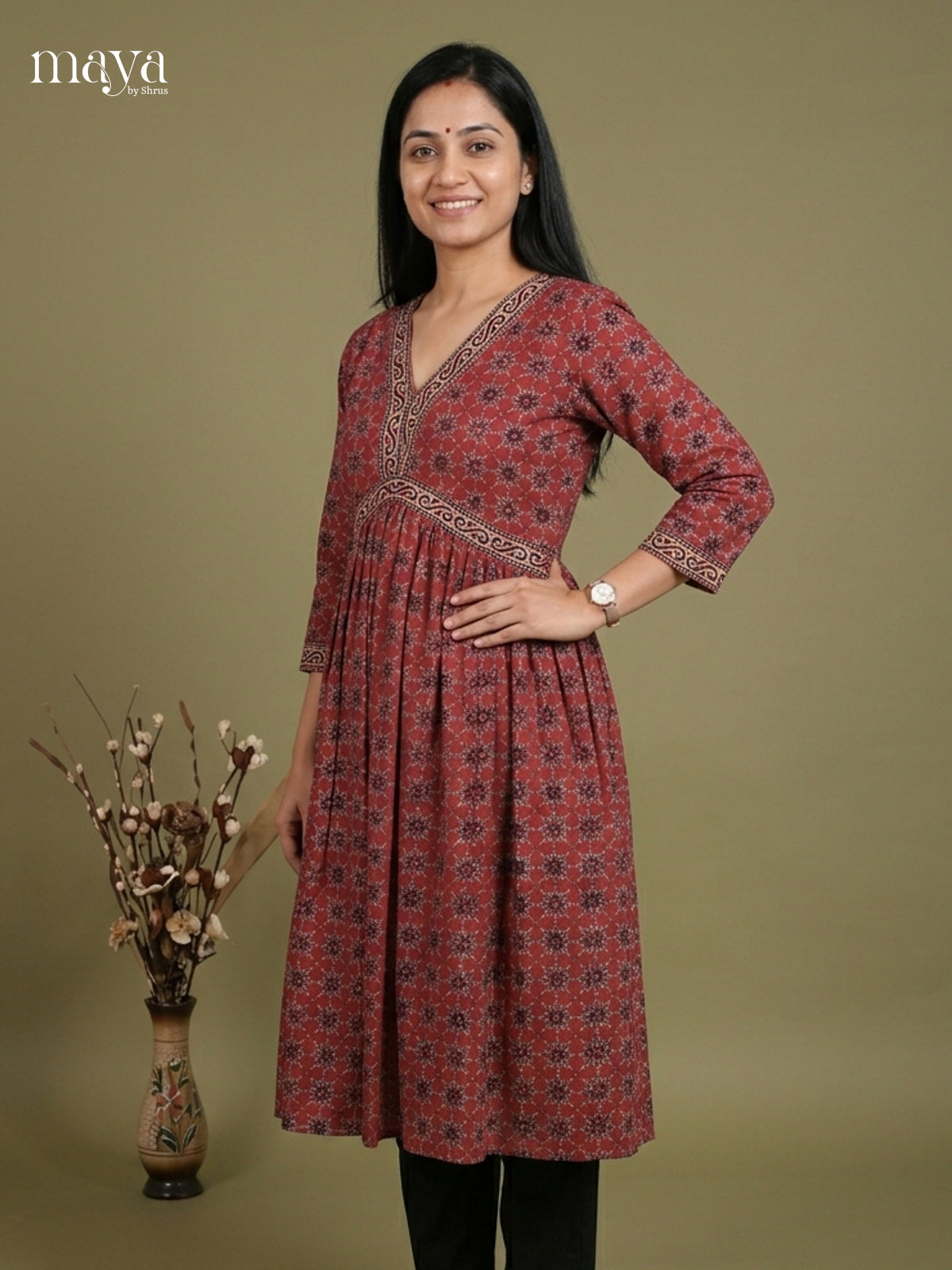 Aliya Cut Ajrakh Readymade Kurti - MEE07032
