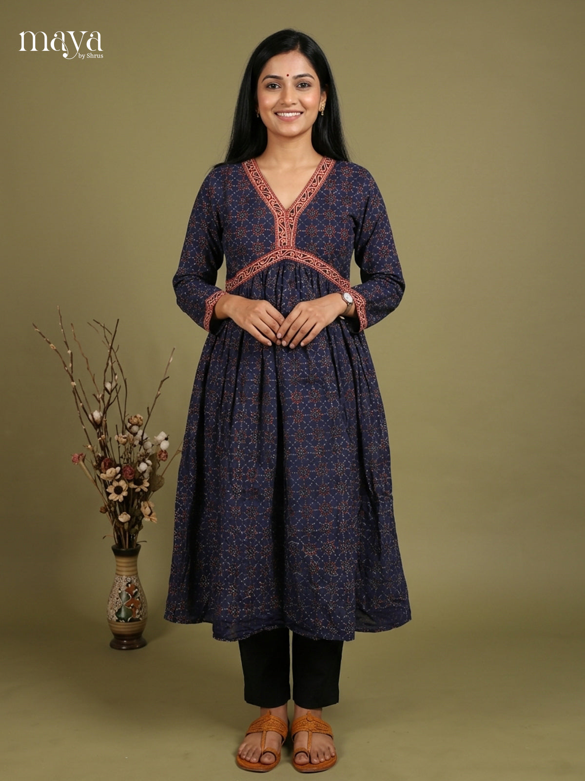 Aliya Cut Ajrakh Readymade Kurti - MEE07034