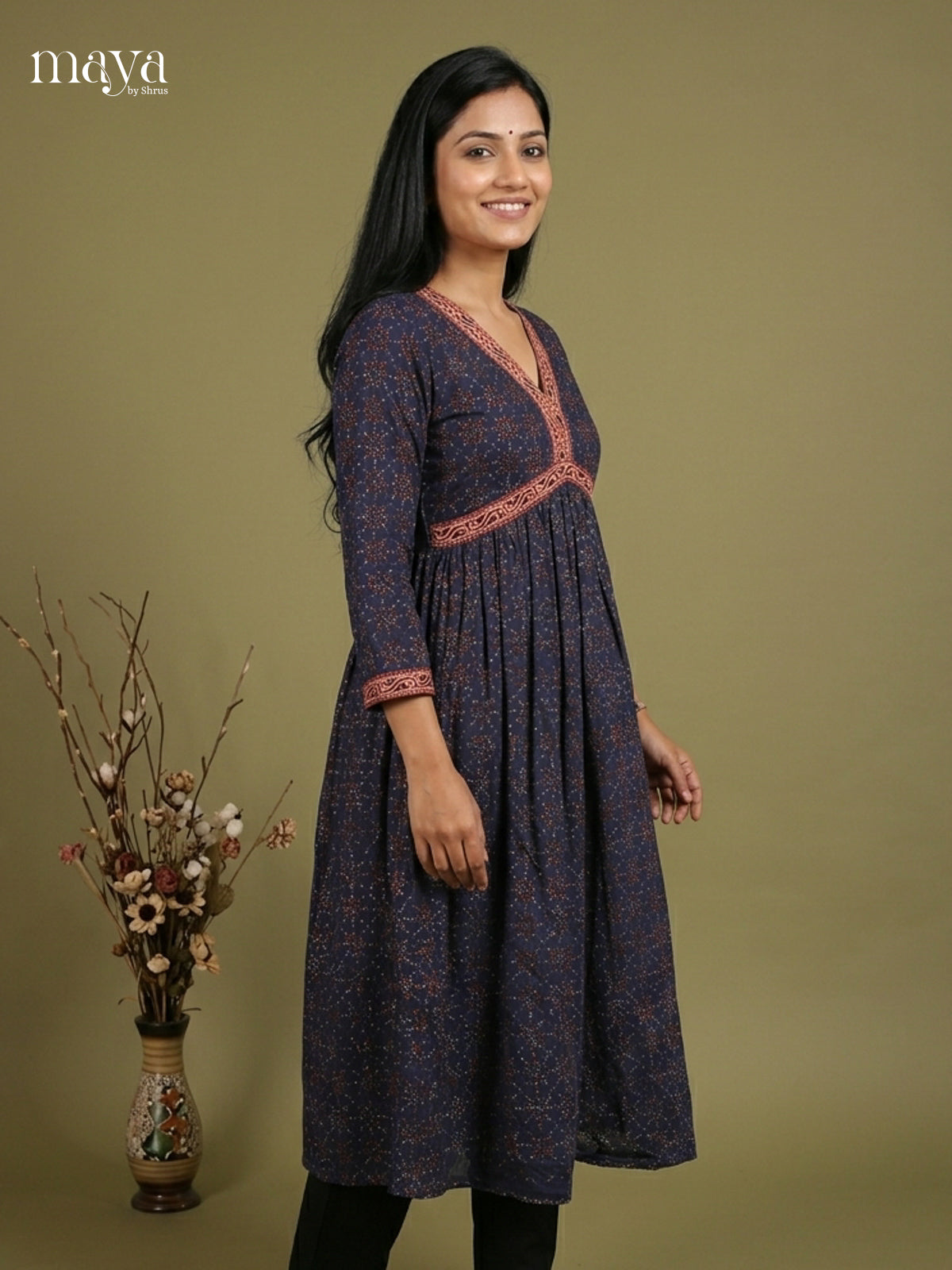 Aliya Cut Ajrakh Readymade Kurti - MEE07034