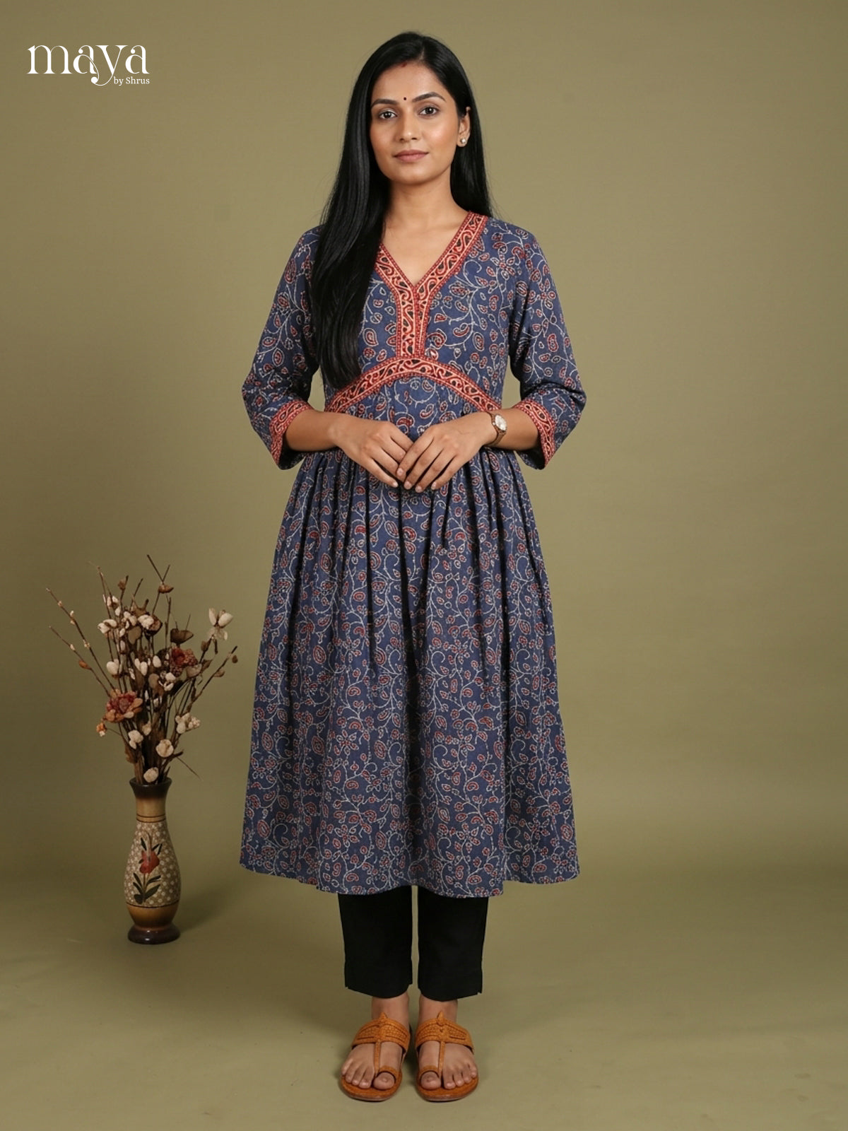 Aliya Cut Ajrakh Readymade Kurti - MEE07035