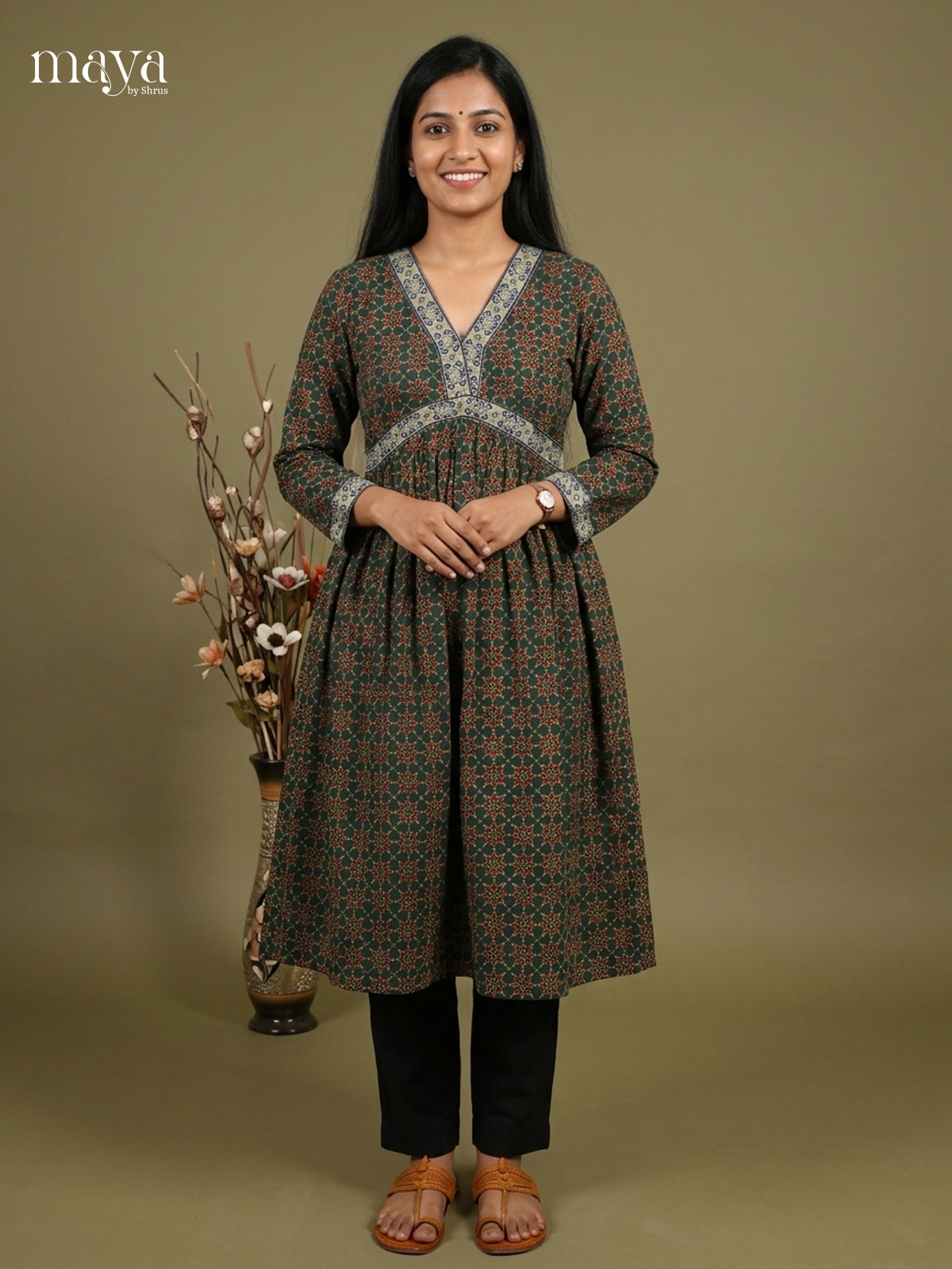 Aliya Cut Ajrakh Readymade Kurti - MEF06003