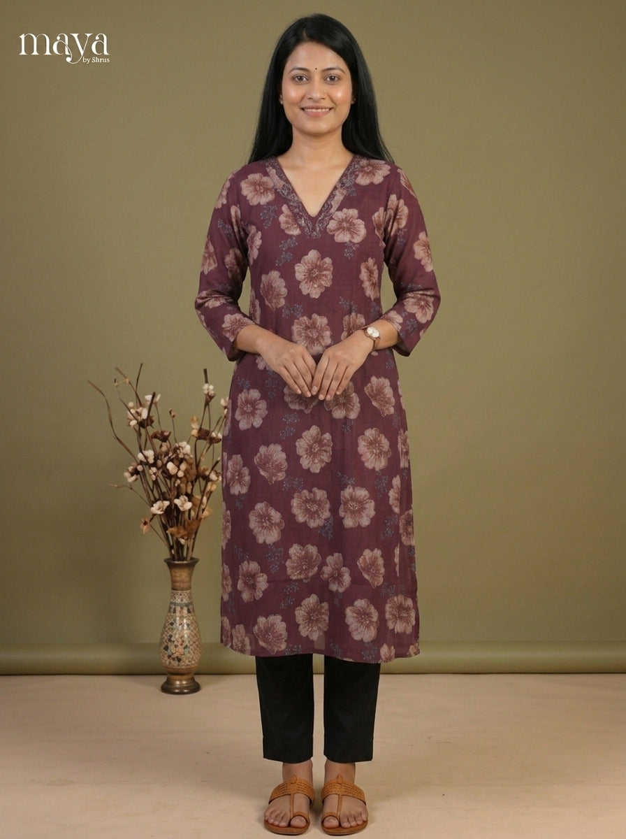 Beautiful Brown floral printed Readymade Kurti