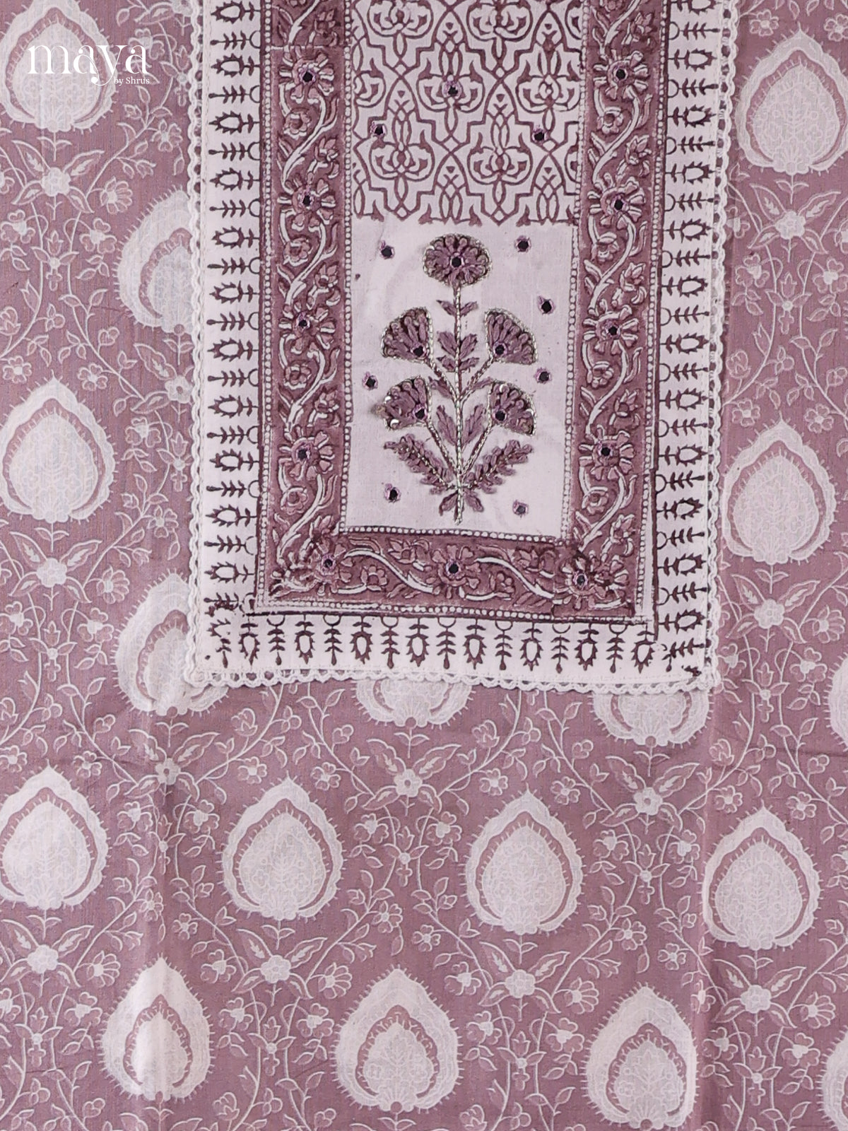 Mauve & White - Cotton salwar Unstitched