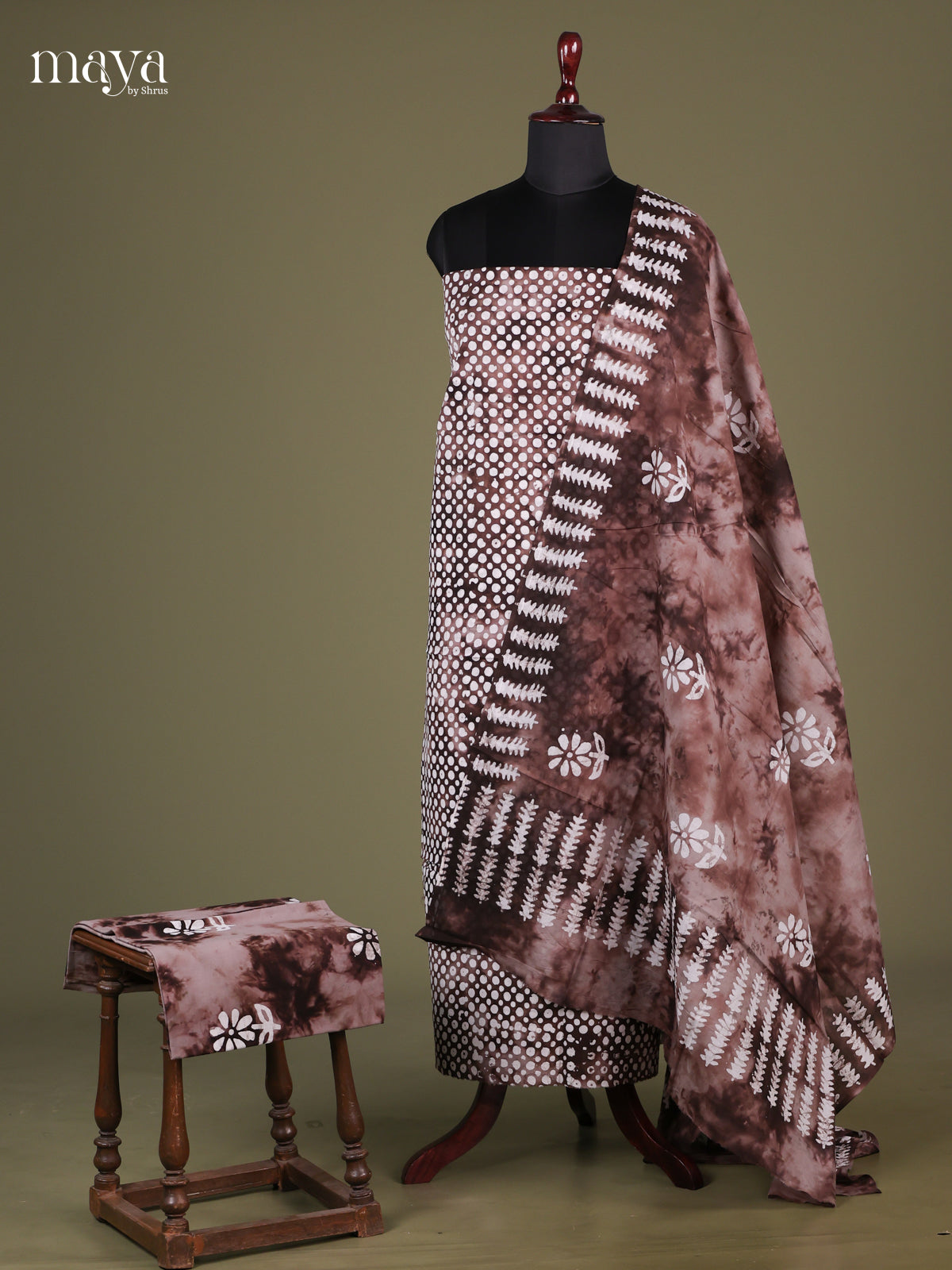 Brown & White - Cotton salwar