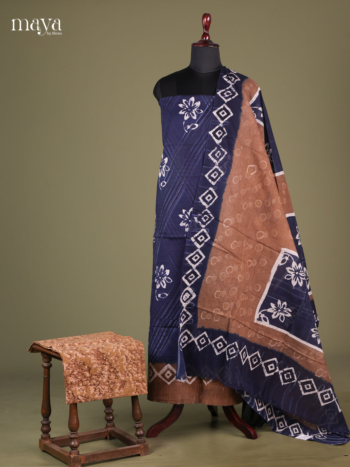 Blue & Brown - Cotton salwar Unstitched