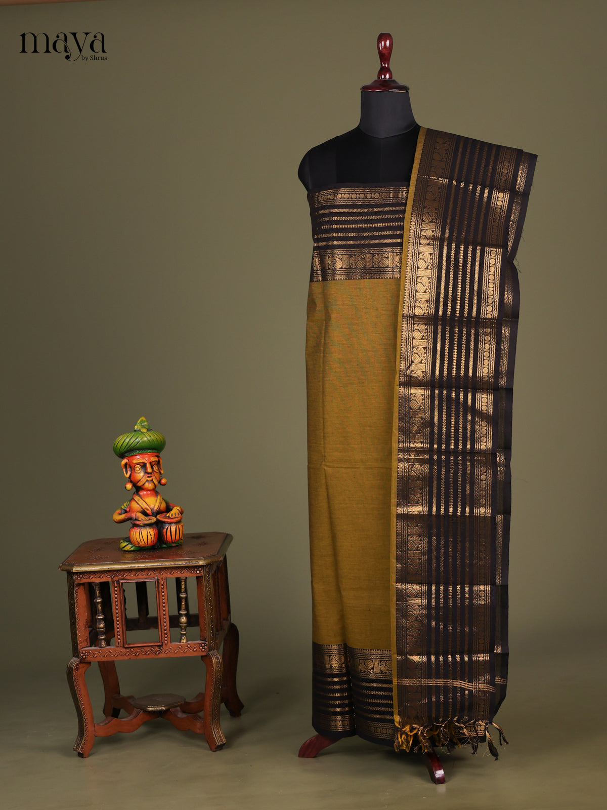 Mustard & Black - chettinad top & dupatta combo