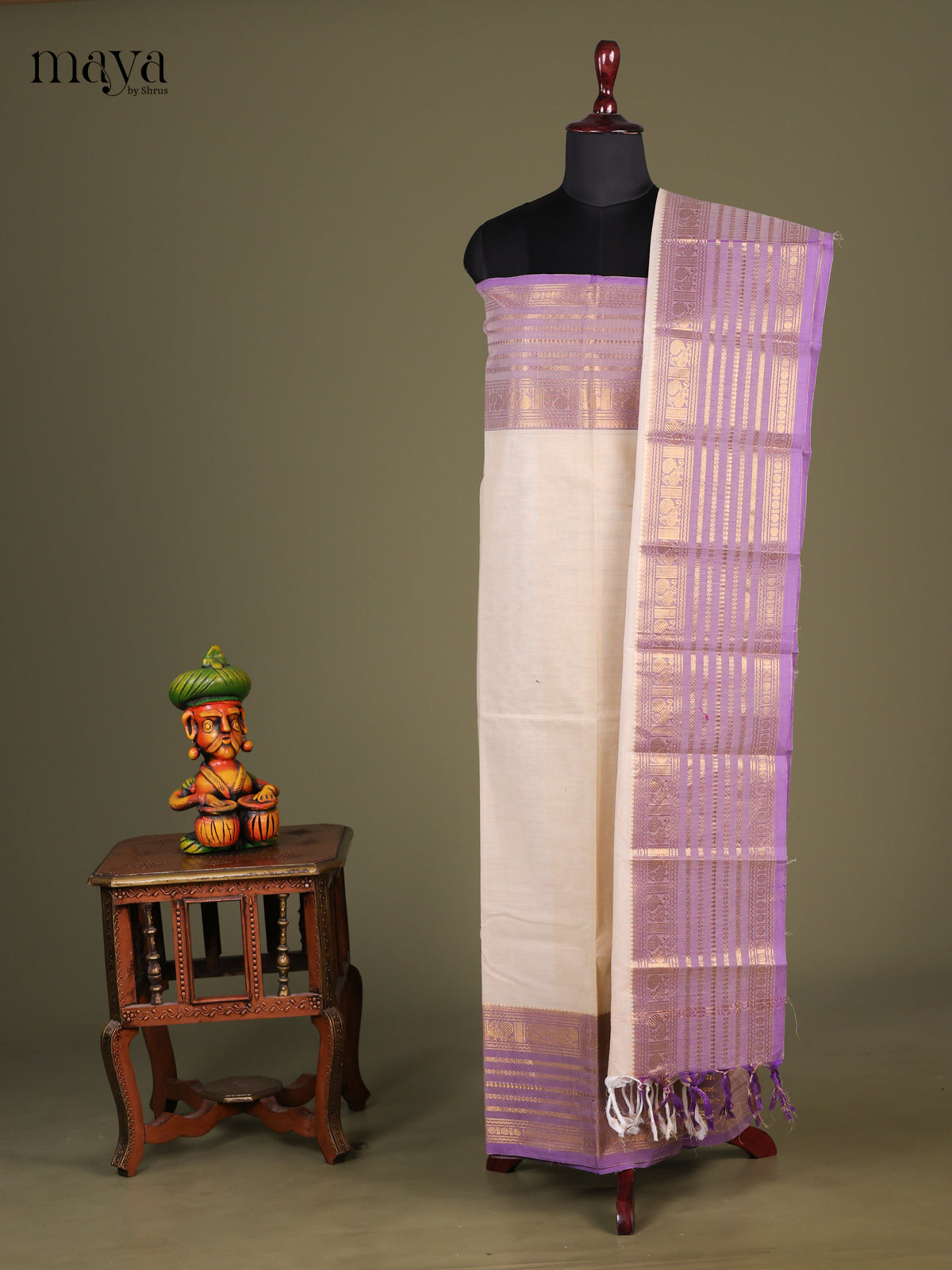 Cream & Lavender - chettinad top & dupatta combo