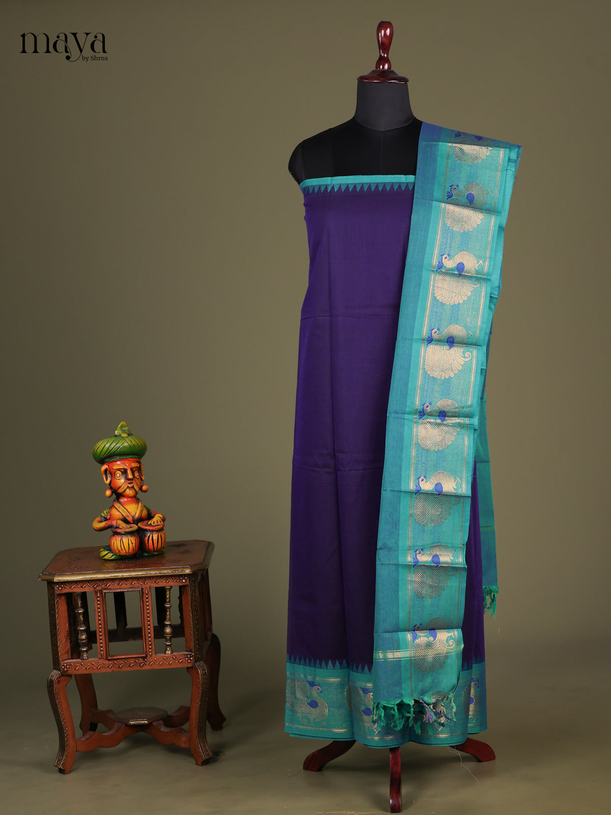 Blue & Teal - chettinad top & dupatta combo