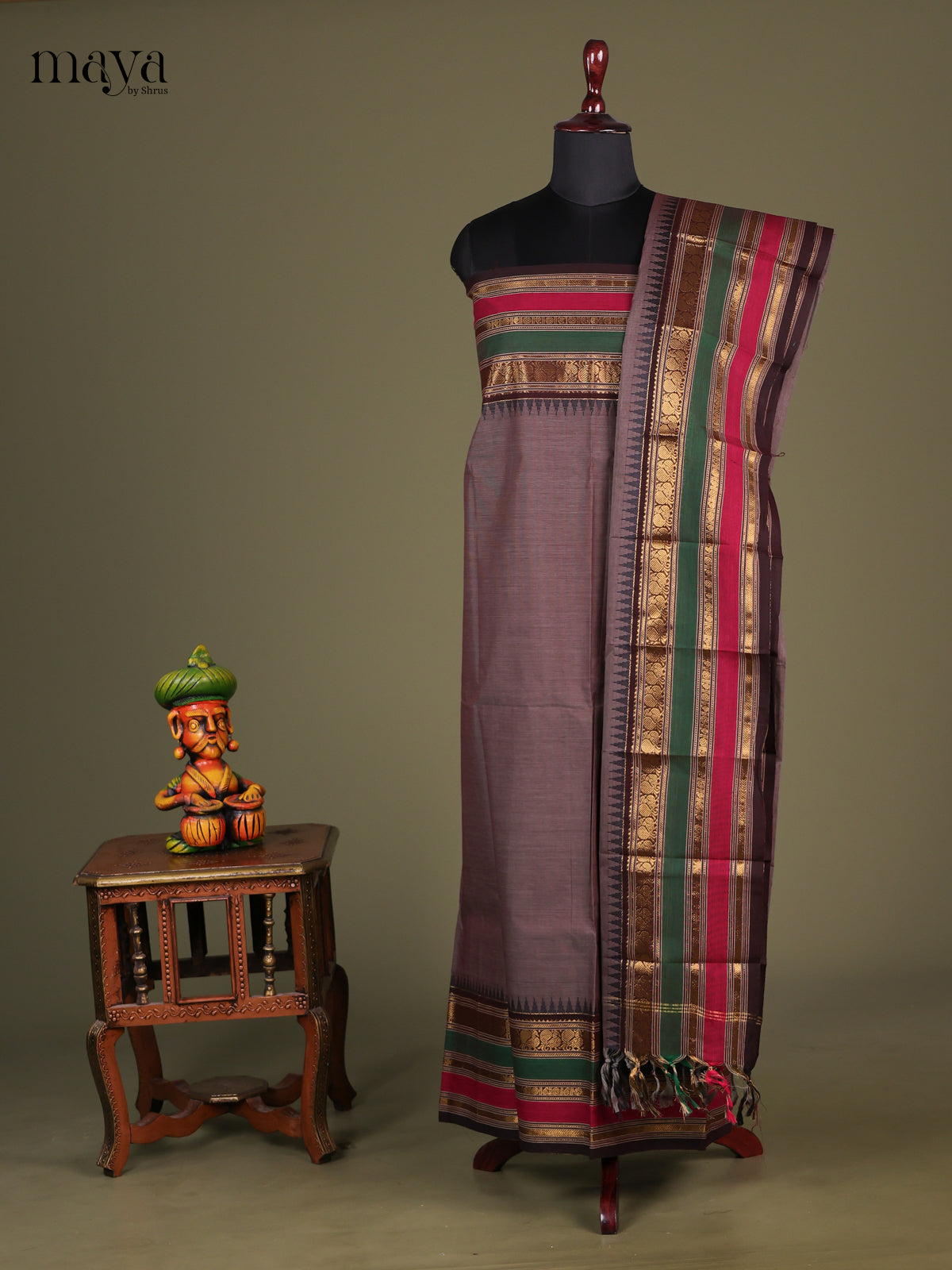 Kashish Grey & Brown - chettinad top & dupatta combo