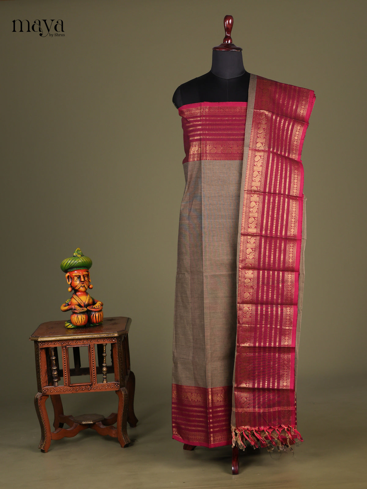 Grey & Wine - chettinad top & dupatta combo