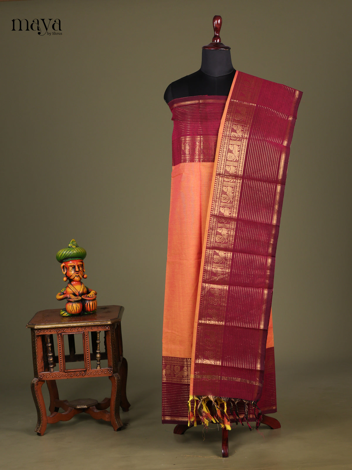 Orange & Maroon - chettinad top & dupatta combo