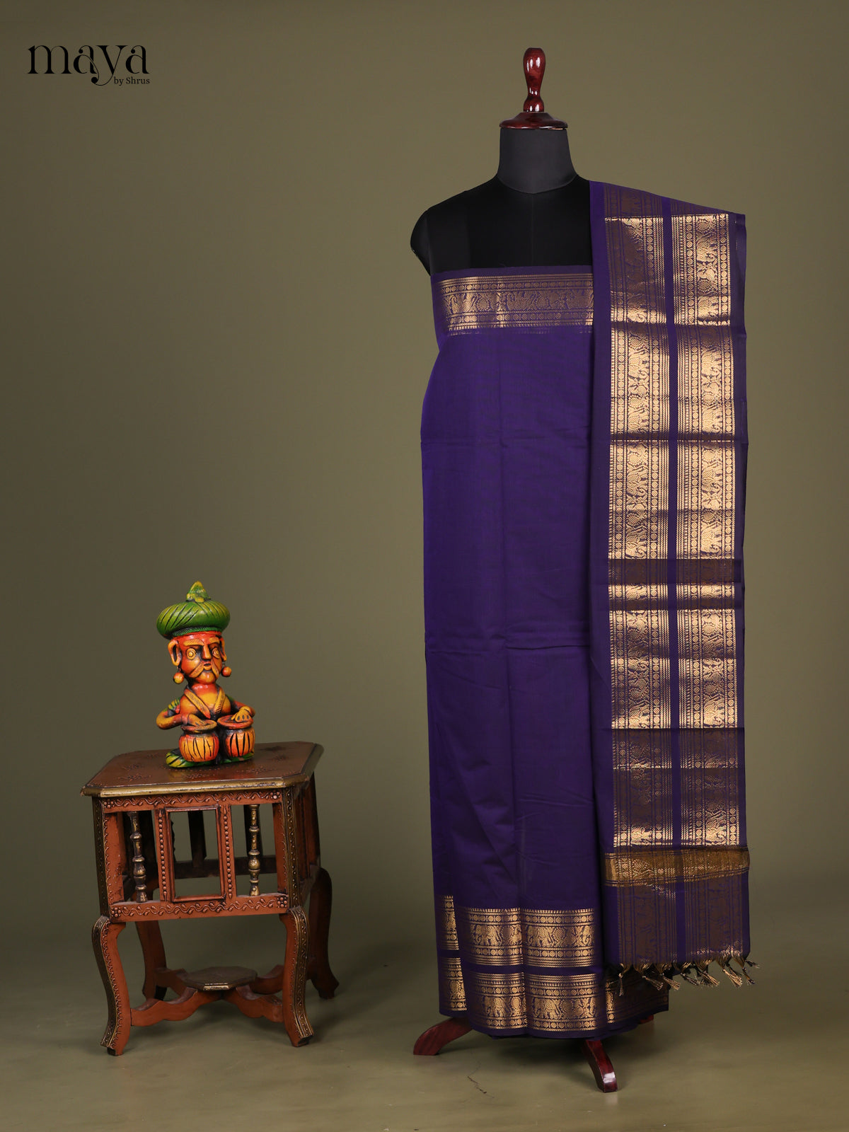 Vibrant Blue chettinad top & dupatta combo with zari border