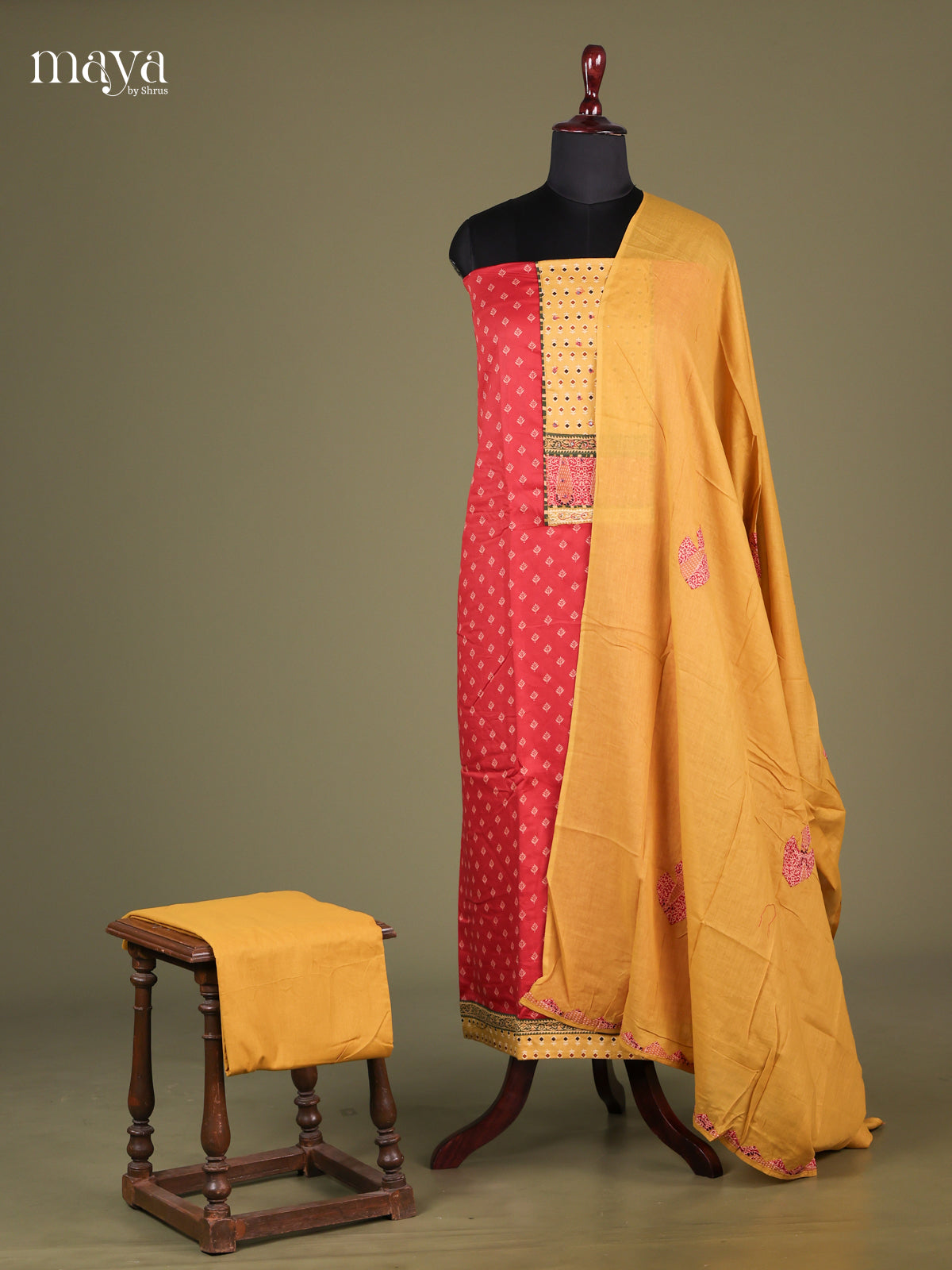 Red & Yellow - Cotton salwar Unstitched