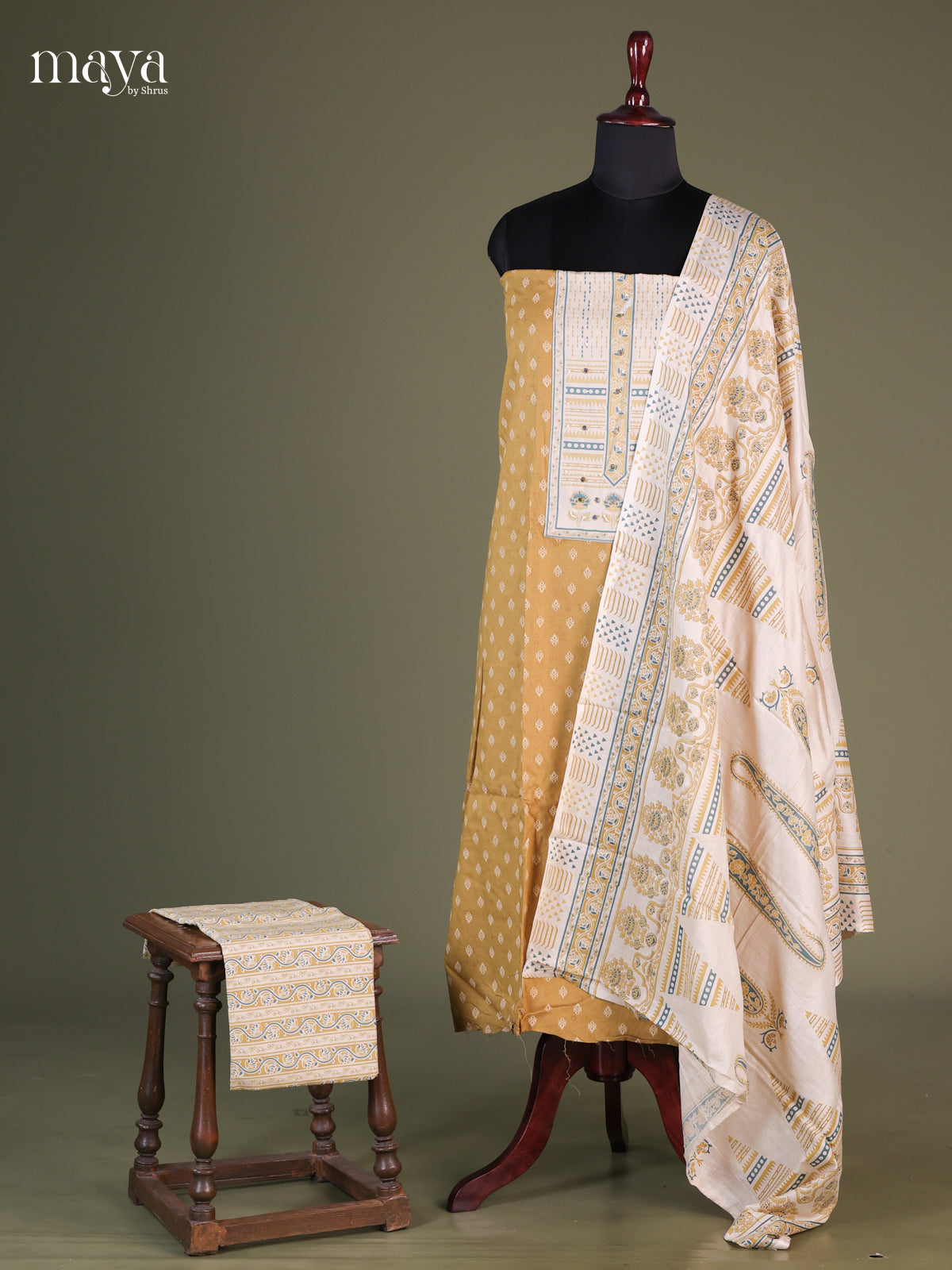 Yellow & White- Cotton salwar Unstitched