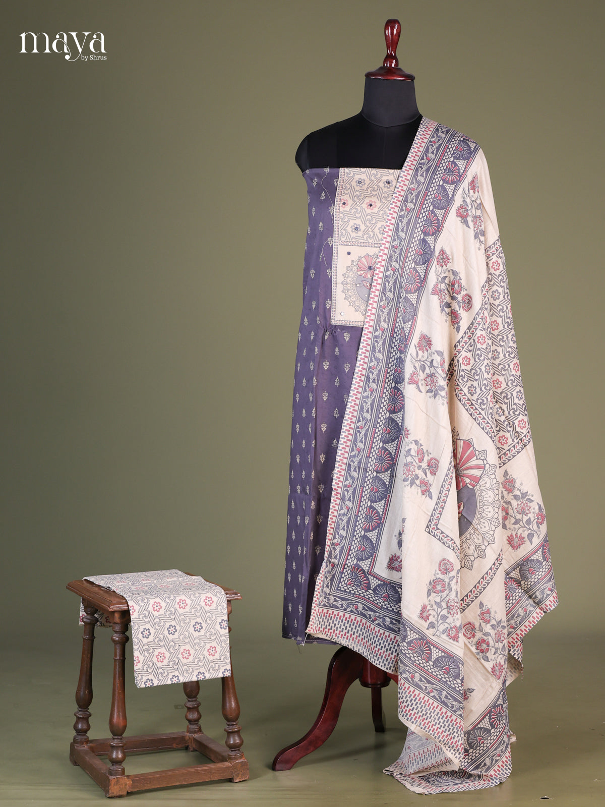 Grey & White - Cotton salwar Unstitched