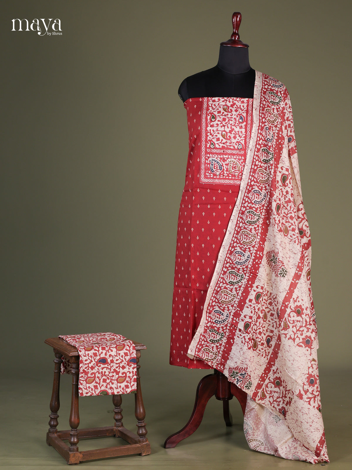 Red & White - Cotton salwar Unstitched