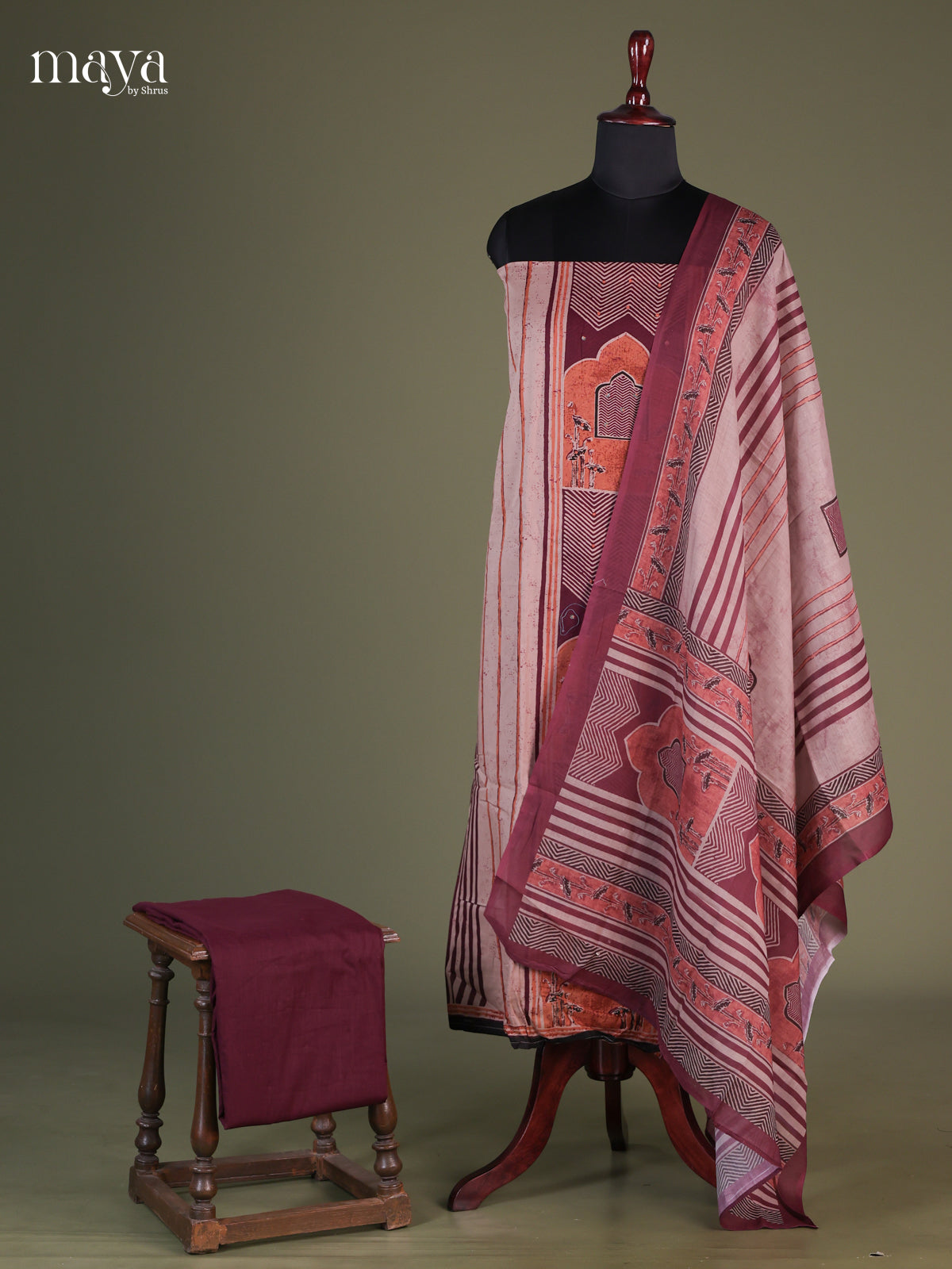 Grey & Maroon- Cotton salwar Unstitched