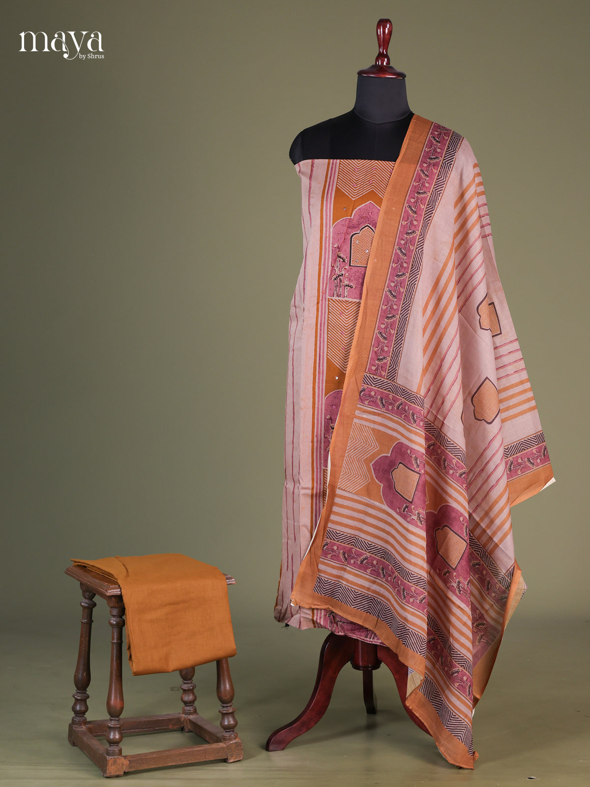 Grey & Dark Mustard - Cotton salwar unstitched
