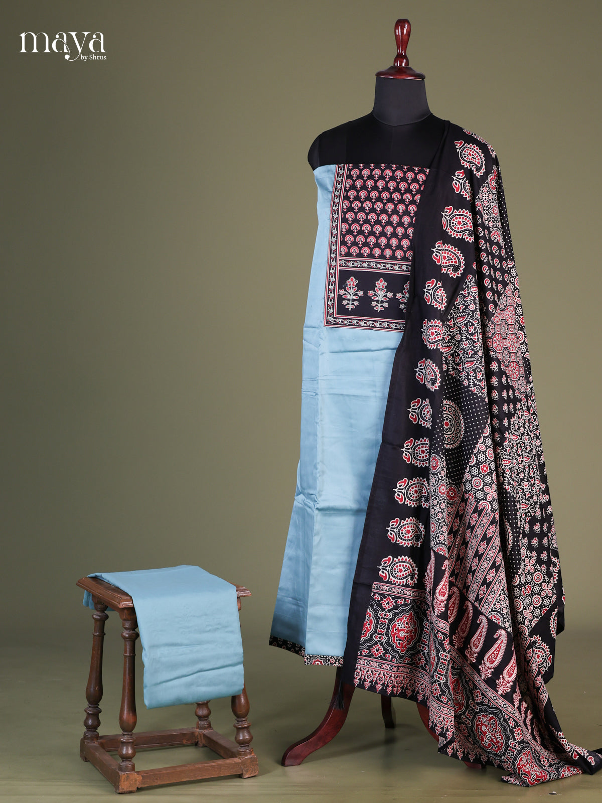 Blue & Black - Cotton salwar Unstitched