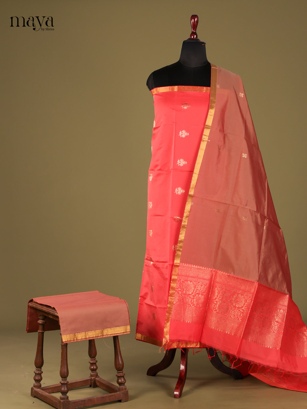 Charming Pink semi softsilk salwar unstitch with brown dupatta
