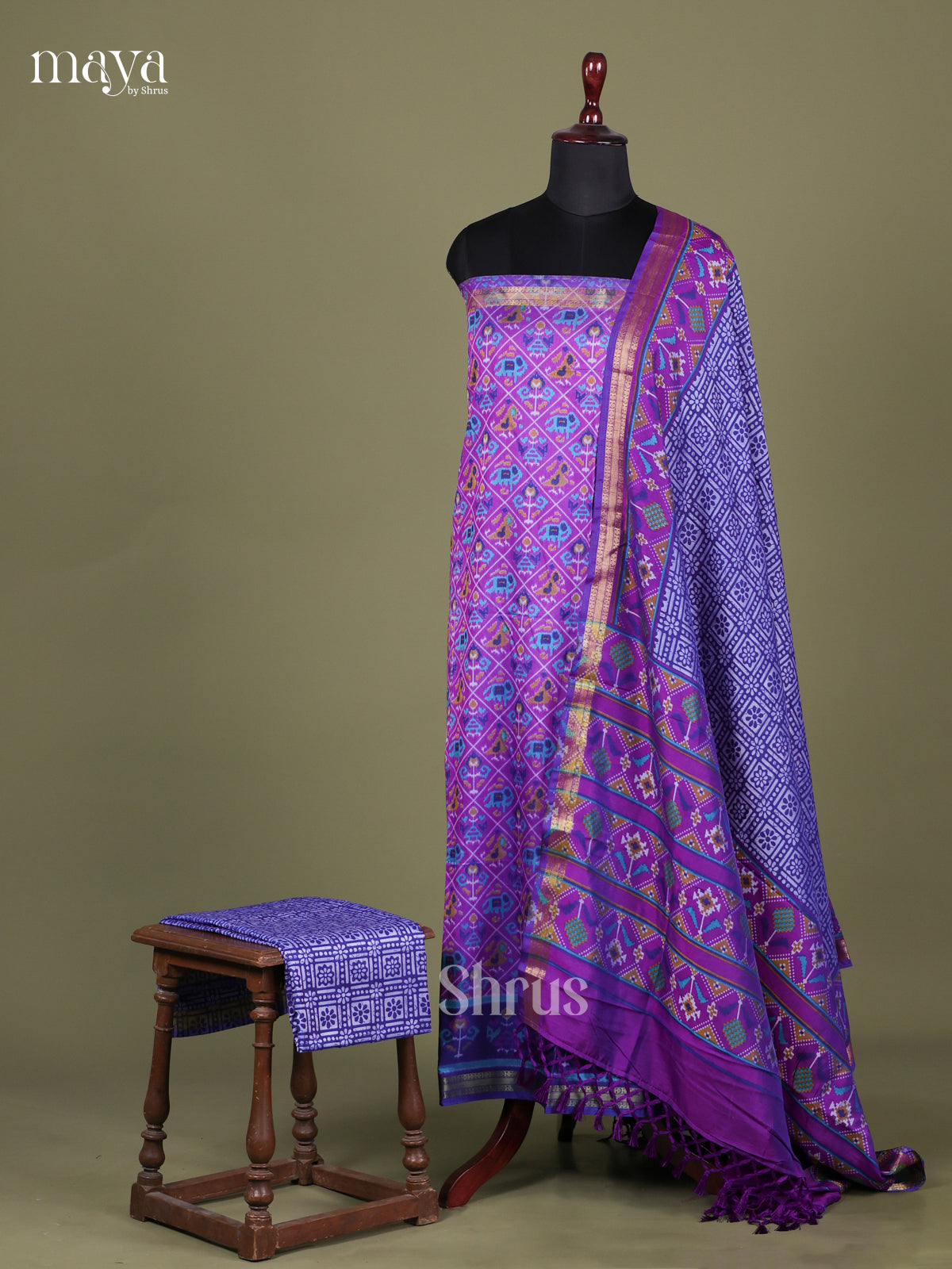 Purple & Blue - Semi patola salwar Unstitched