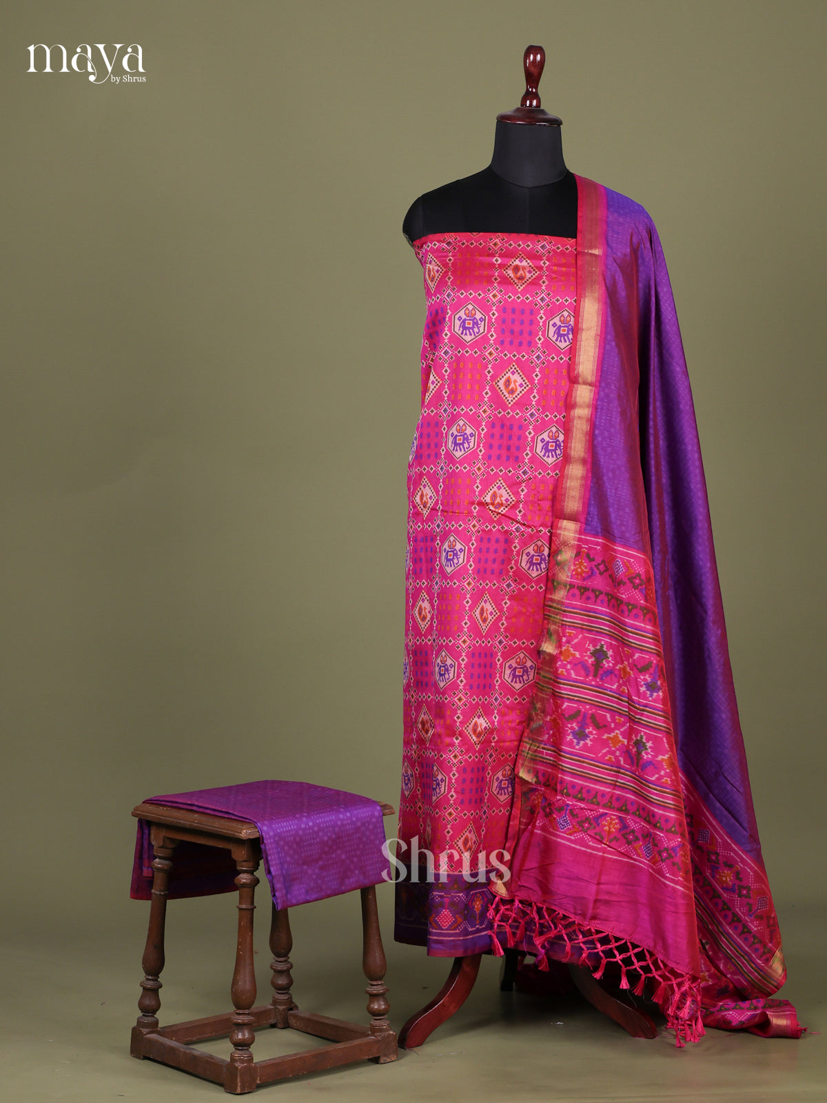Pink & Purple -Semi patola salwar Unstiched