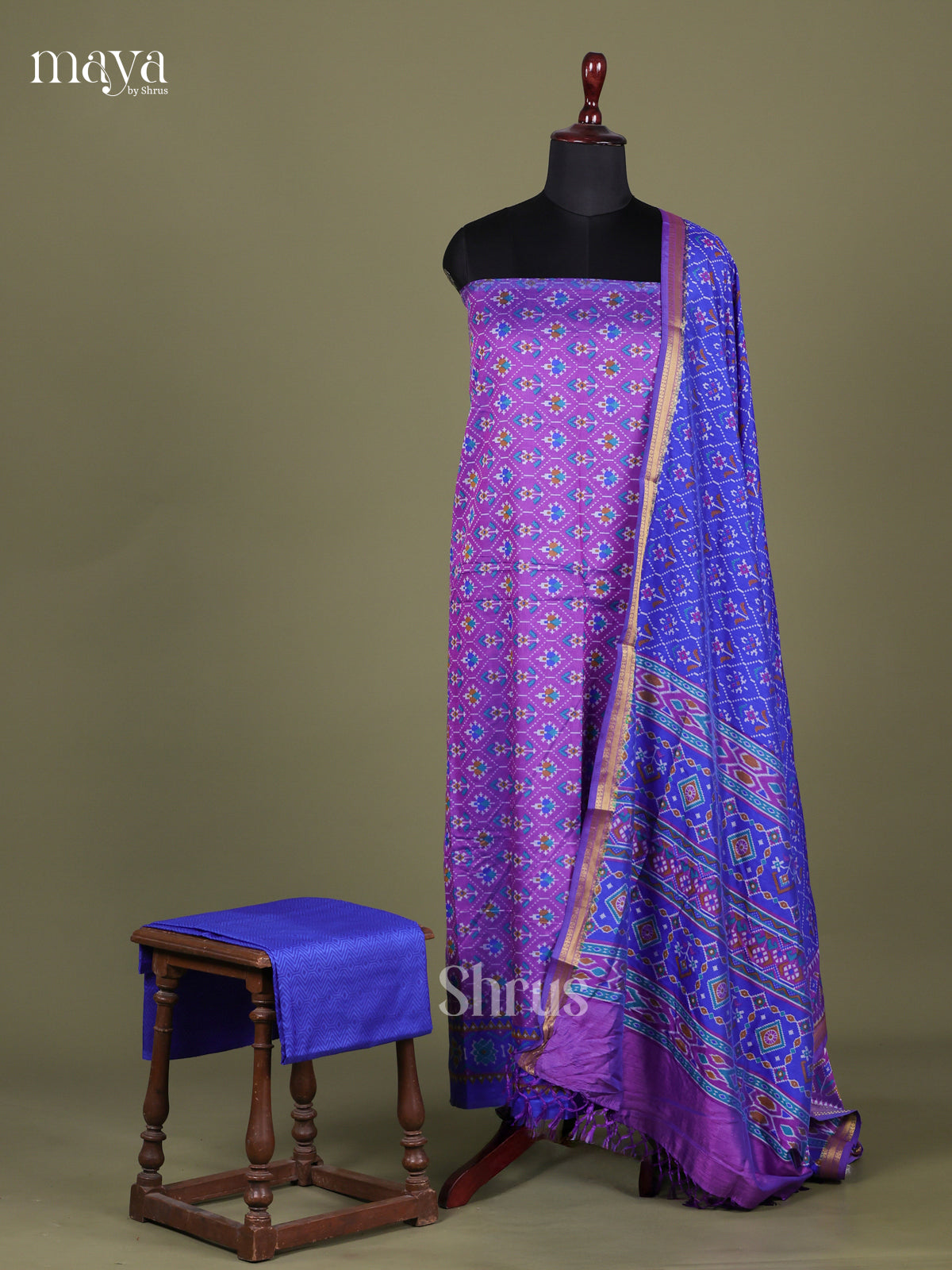 Purple & Blue - Semi patola salwar Unstitched